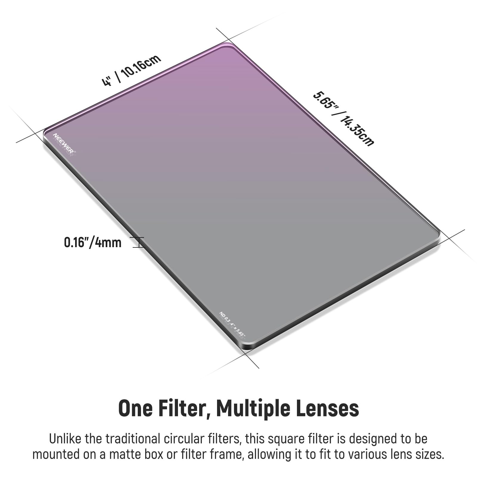 Neewer Nd0.3 (1 Stop) Square Nd Filter, 4''X5.65'' Dual Sided 30 Multi Nano Coated Cinema Neutral Density Filter For Neewer Matt