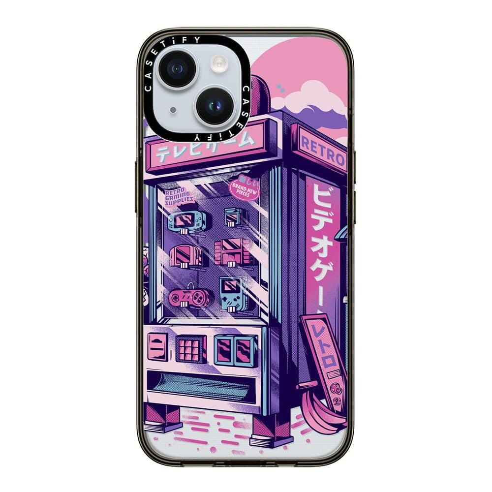 Casetify Compact Case For Iphone 15 [2X Military Grade Drop Tested / 4Ft Drop Protection]   Retro Vending Machine   Clear Black