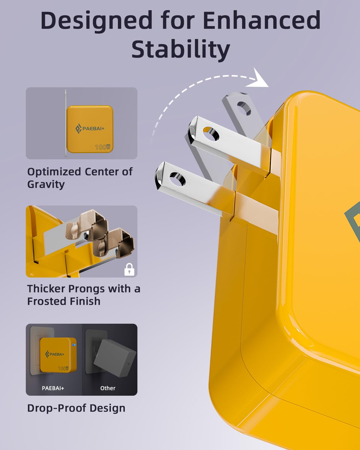Paebai+ 100W Usb C Charger Gan Foldable Compact Wall Fast Charger For Macbook Pro Macbook Air, Dell Xps, Iphone 16 15 Series, Sa