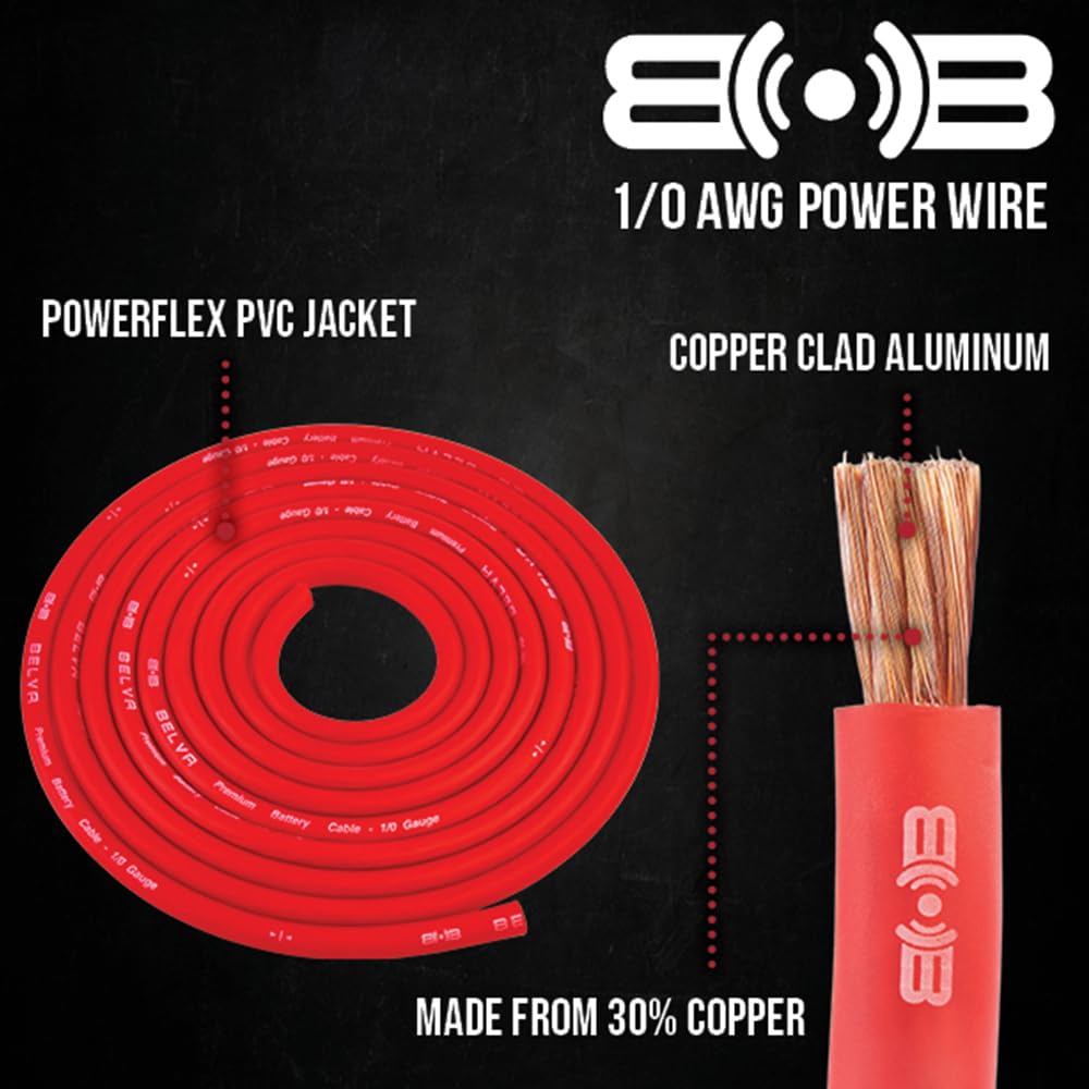 Belva True 1/0 Gauge Awg Premium Cca Dual Amplifier Wiring Kit Without Rca Cable   Bpk0D Red