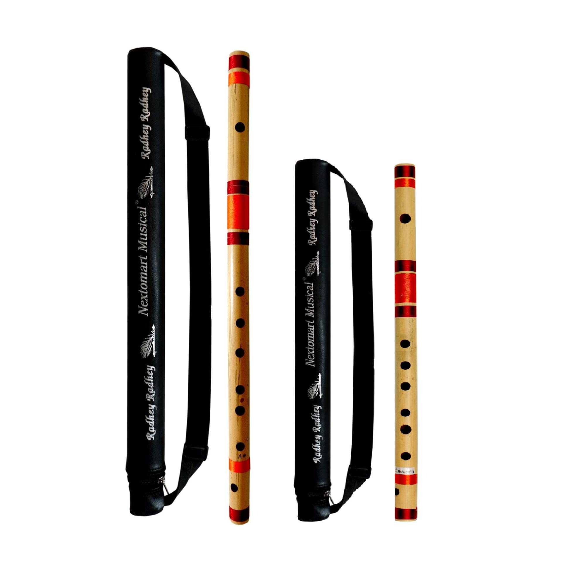 Nextomart Musical Combo Flutes A Sharp (22 Inch) & E Natural (15 Inch) Bamboo Flute Bansuri With Flute Carry Bag Free