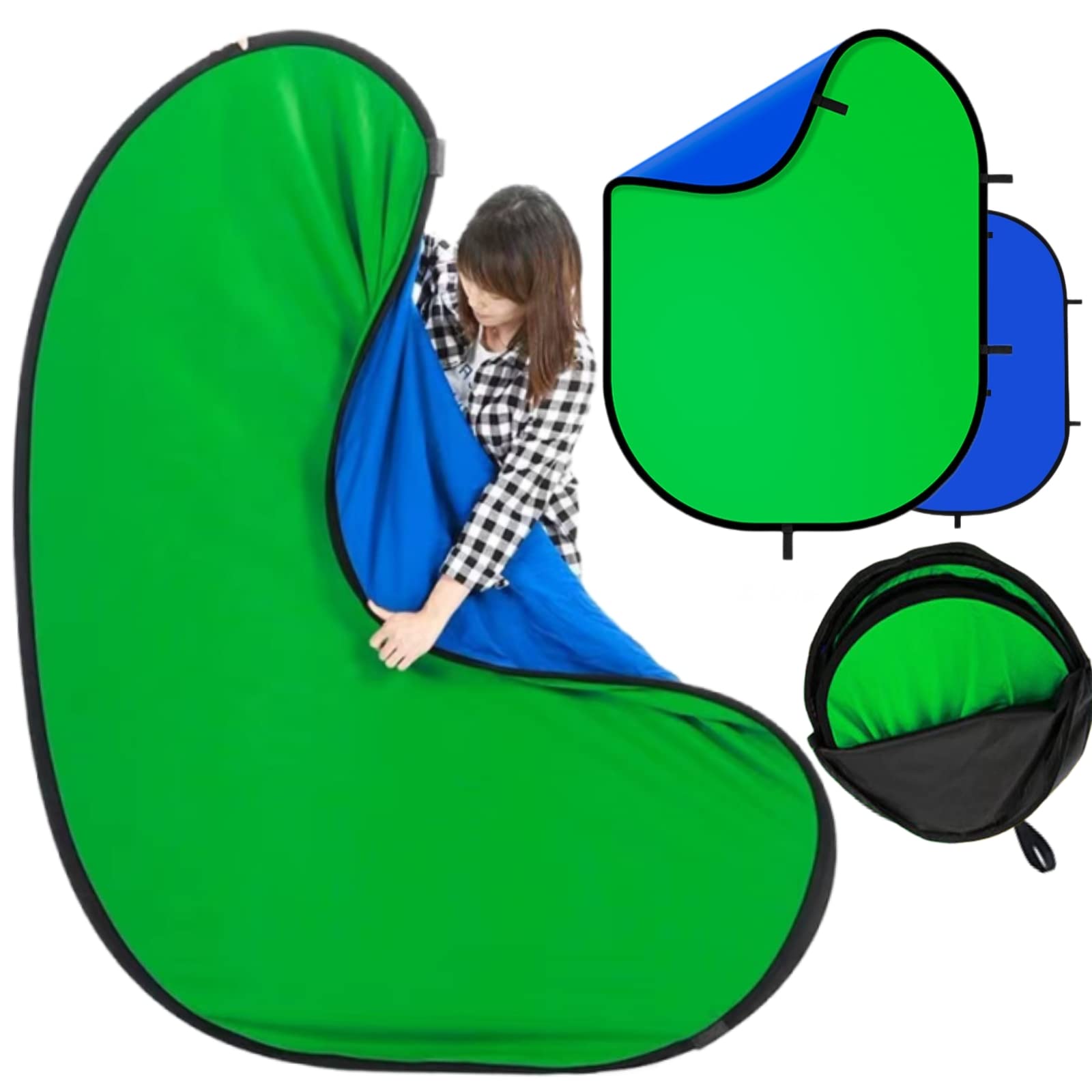 Blue Screen Green Screen Backdrop Double Sided Collapsible Green Screen With Carrying Bag,Portable Pop Up Green Screen Backgroun