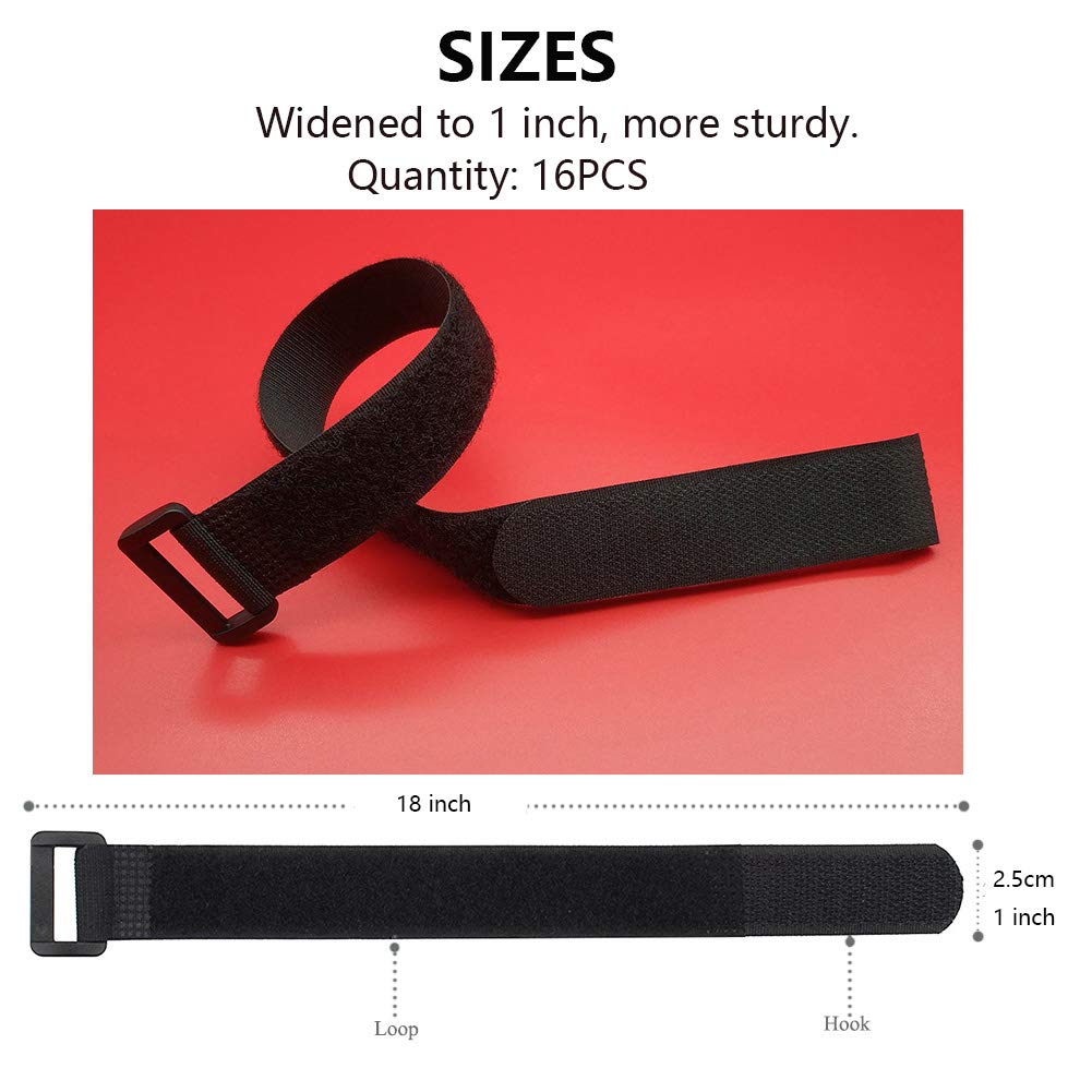 Tangser Cable Straps 1 Inch Wide, 18 Inch Cinch Straps 16 Pack   Hook And Loop Straps, Adjustable Fastening Straps, Multipurpose