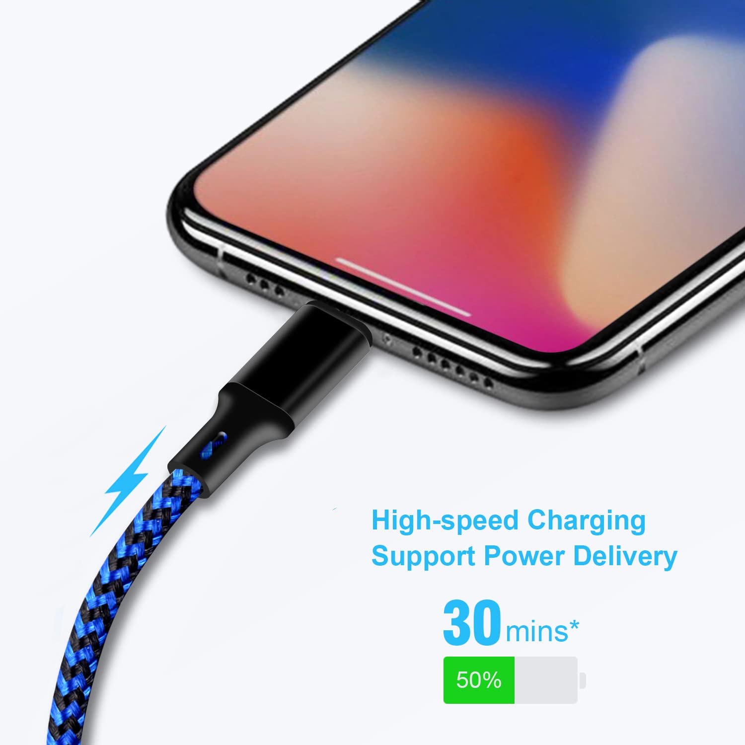 Cugunu Usb C To Lightning Cable 5 Pack 3/3/6/6/10Ft Iphone Charger Apple Mfi Certified Power Delivery Fast Charging Cord Compatible With Iphone 14/13/12/11/Xs/Xr/X/8   Black Blue