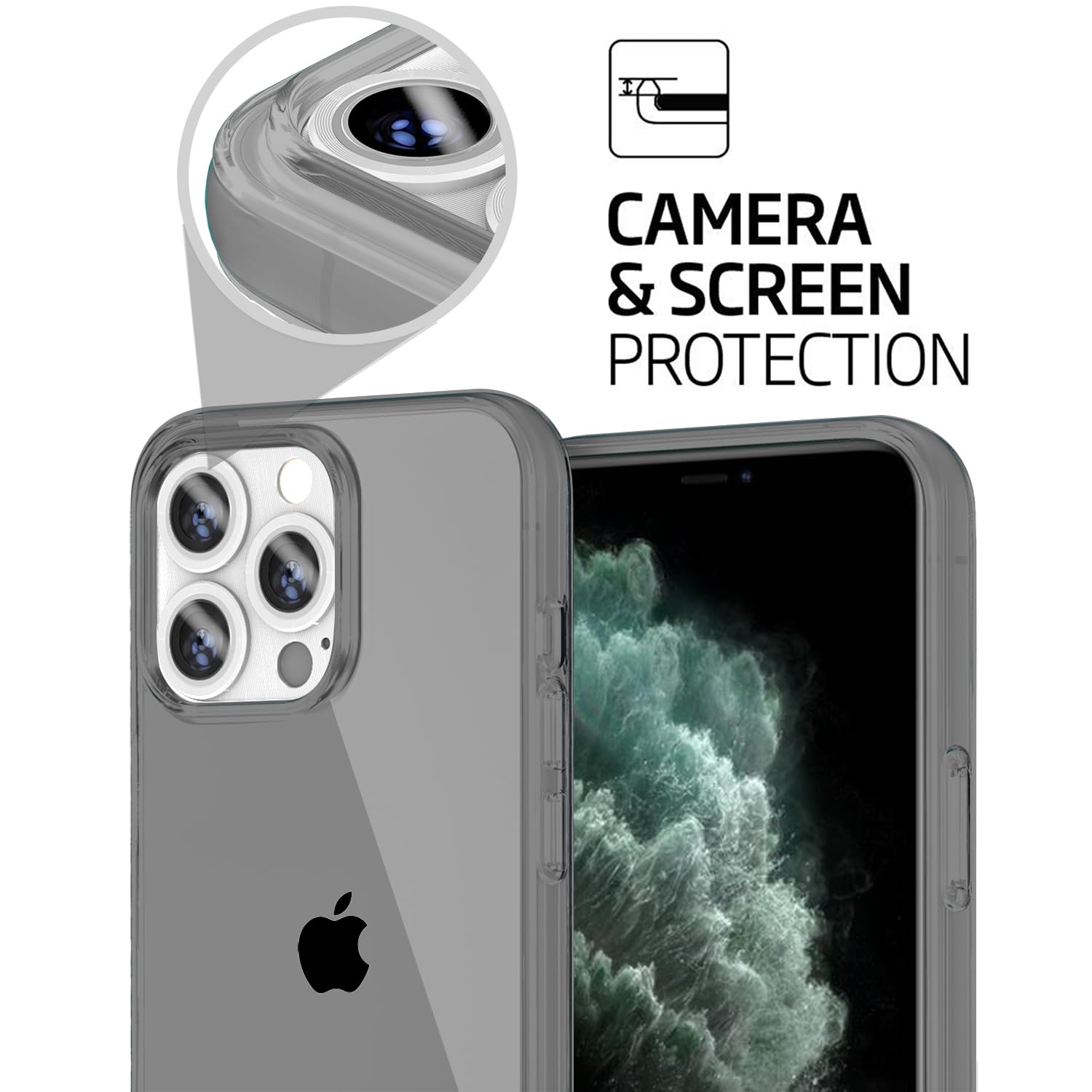 Tenoc Phone Case Compatible With Iphone 11 Pro, Gray Case Clear Shockproof Protective Bumper Slim Cover For 5.8 Inch