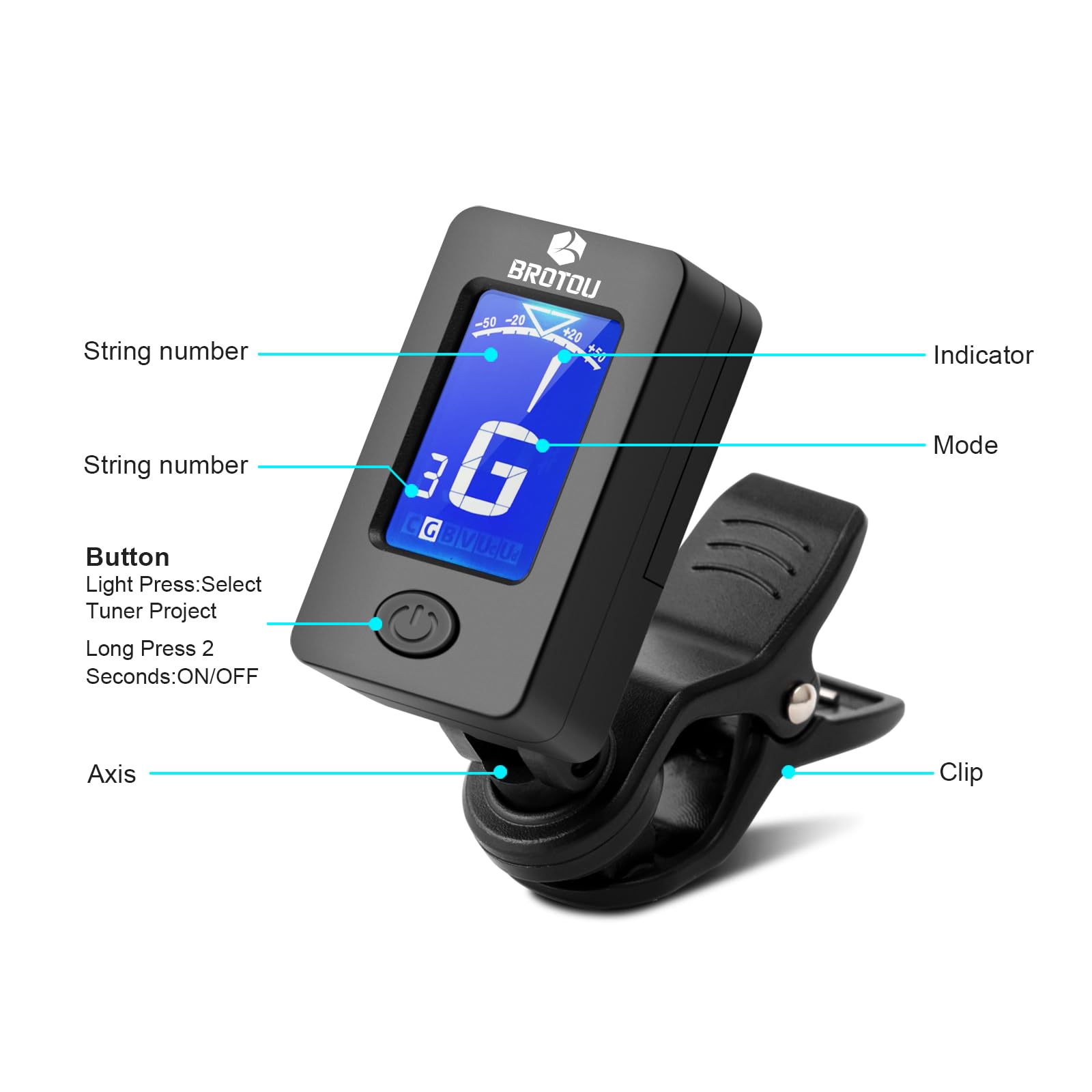 Brotou Guitar Tuner Clip On With Guitar Capo For Guitar, Bass, Violin, Ukulele, Digital Electronic Tuner Acoustic Guitar Accesso