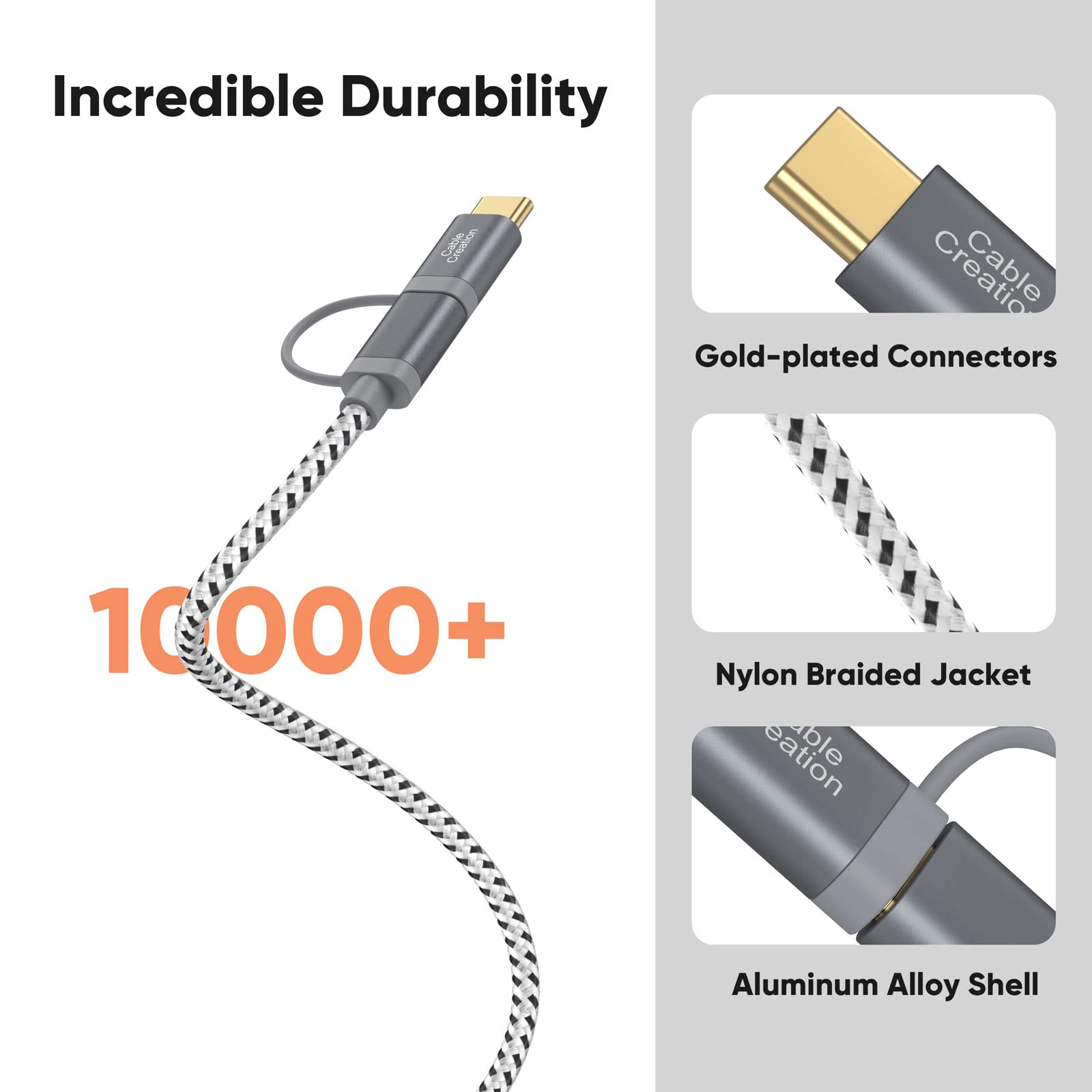 Cablecreation 2 In 1 Usb C Cable 0.8Ft, Braided Micro Usb + Usb C To Usb A Fast Charge Cord Compatible With Galaxy S22 Ultra Not