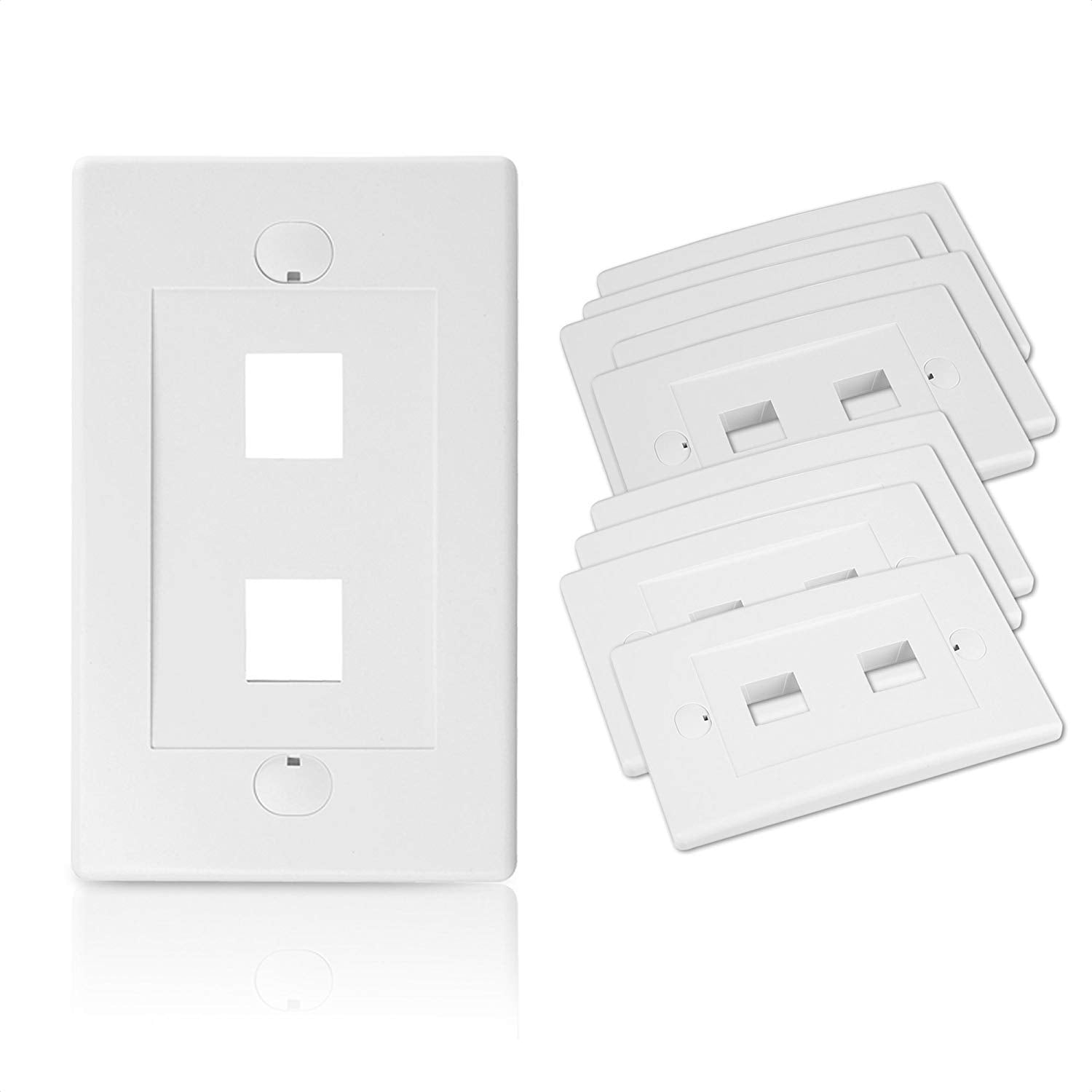 Cable Matters Ul Listed 10 Pack 2 Port Keystone Wall Plate (Cat6, Cat5E Ethernet Wall Plate) In White