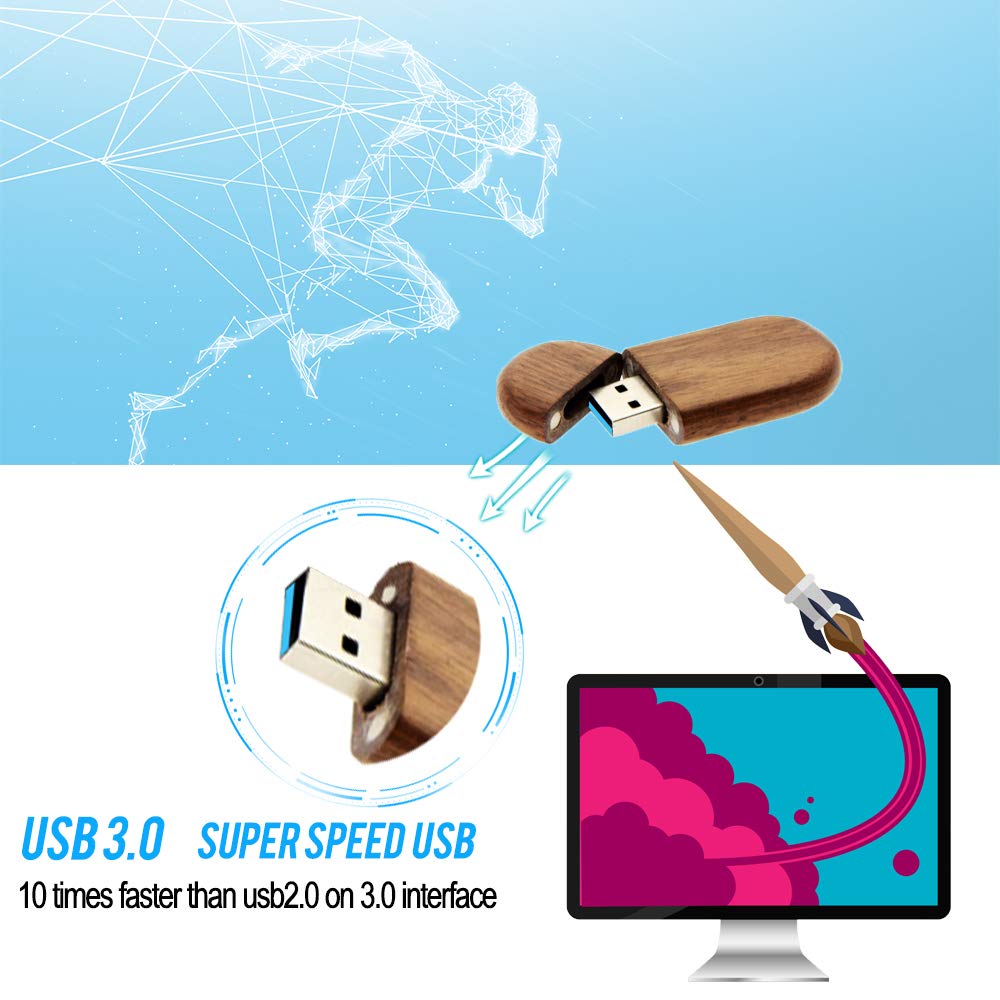32Gb Usb3.0 Wood Flash Drive Box, Fewina Oval Wooden Usb Drive 32G Usb 3.0 Super Speed Thumb Drive Jump Drive Ideal Gift For Bir