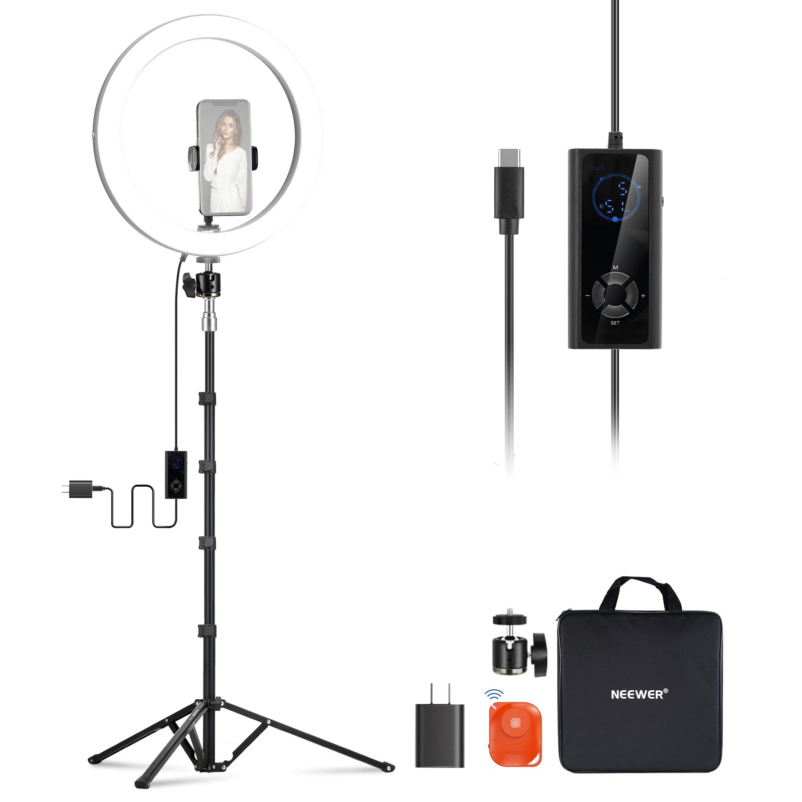 Neewer 12'' 24W High Power Led Ring Light For Phone With 71'' Stand, Bi Color 2900K 7000K, Usb Type C Pd Input, Cri97+ 1810Lux/0