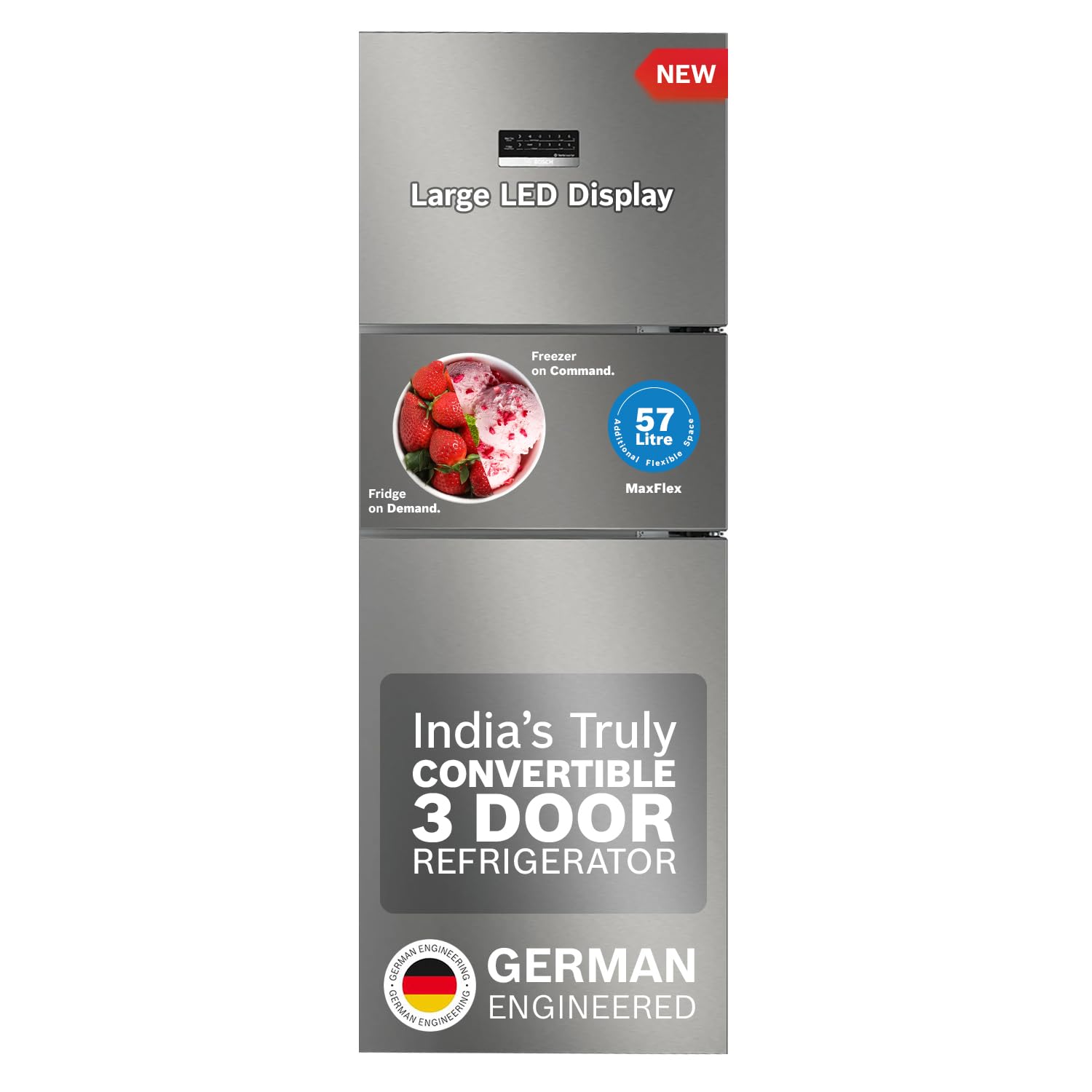 Bosch 303L, 3 Star, Maxflex Convert Frost Free Triple Door Refrigerator | 8In1 Convertible Storage Modes | 57L Extra Convertib