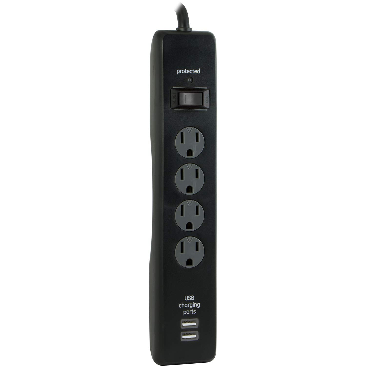 Ge 4 Outlet Surge Protector, 2 Usb Ports, 3 Ft Power Cord, 800 Joules, Twist To Lock Safety Covers, Automatic Shutdown Technolog