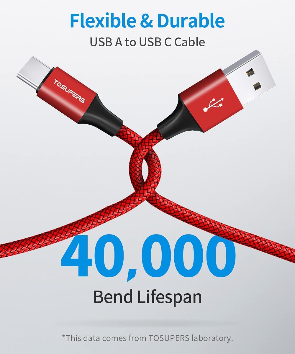 Tosupers Usb C Cable 6.6Ft, 2 Pack, 3A Fast Charging, Usb A To Type C Charger Cable Braided For Iphone 15 Pro Max/Plus, For Sams