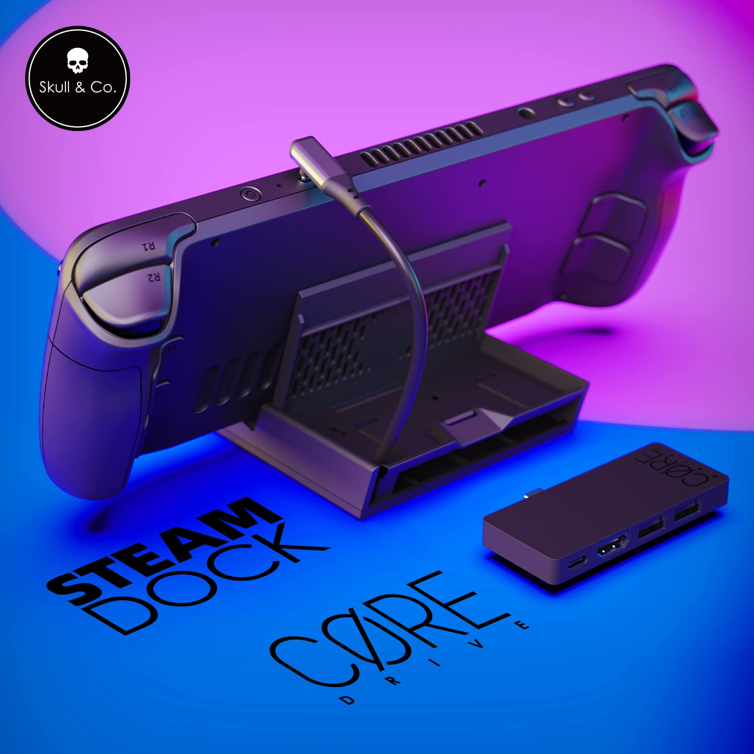 Skull & Co. SteamDock USB Hub HDMI Adapter for Steam Deck, ROG Ally, Switch OLED - Portable, Compact, Black, Model SDK-BK