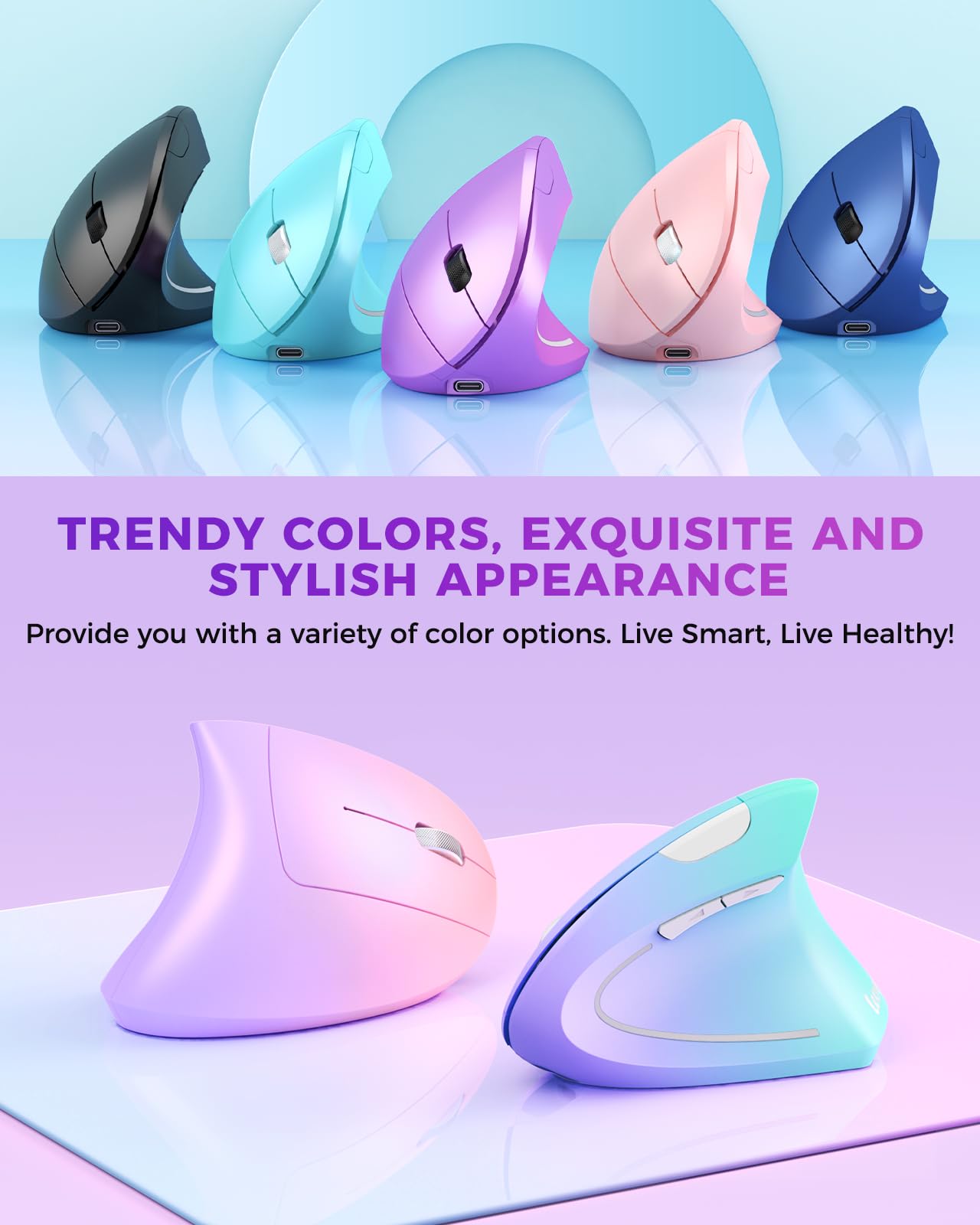 Lekvey Ergonomic Mouse, Wireless Vertical Mouse Rechargeable 2.4 Ghz Optical Carpal Tunnel Mice : 800/1200 / 1600 Dpi, 6 Buttons