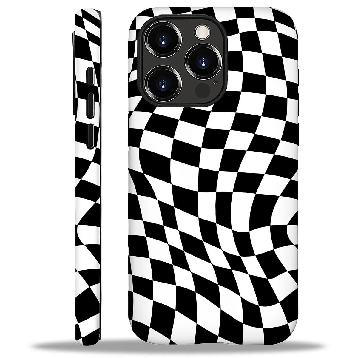 WANKBLC Compatible with iPhone 16 Pro Matte Case, Twisted Black White Checkered Pattern for Girl Full Body Design Soft Silicone 