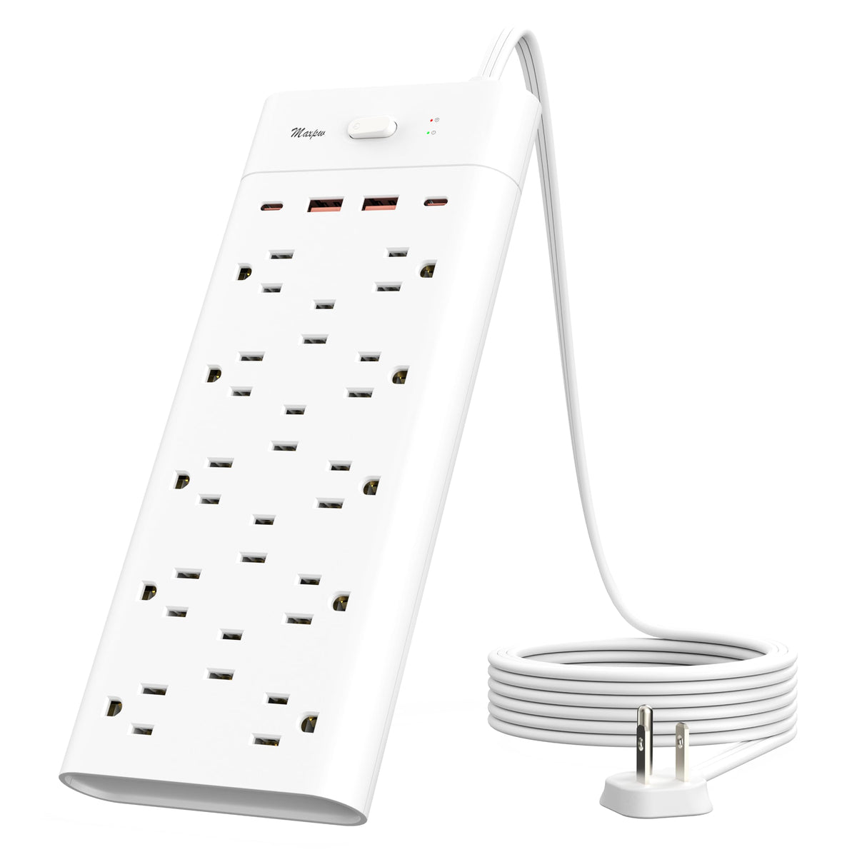 Maxpw Power Strip Surge Protector Outlet Extender With 14 Outlets And 4 Usb Ports (2 Usb C), 6 Ft Extension Cord & Flat Plug, 17