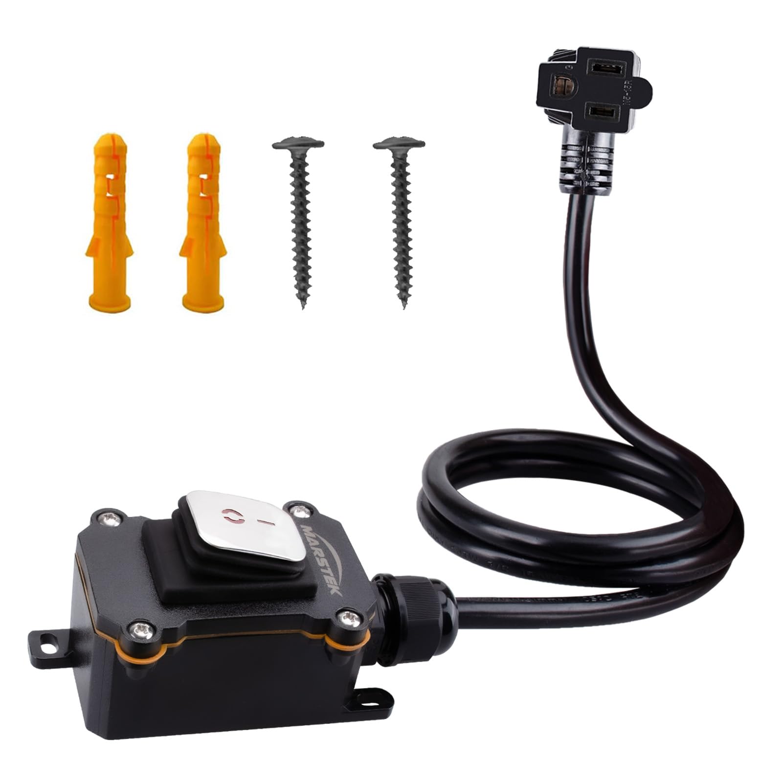 Marstek Heavy Duty Waterproof Extension Cord With On/Off Switch,Inline Cord Switch With 3 Ft 16Awg Cable Piggyback Plug(3 Pronge