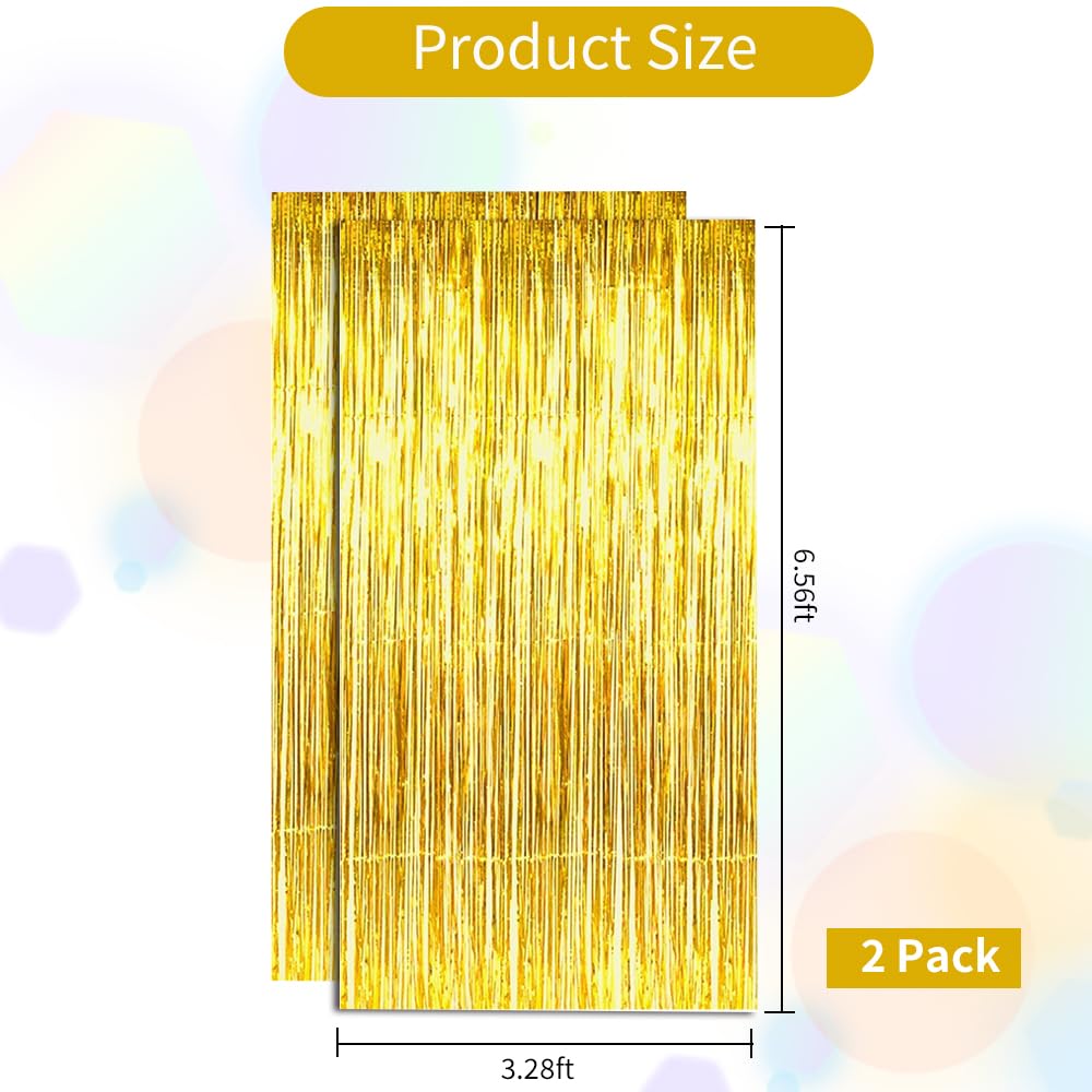 Beishida 2 Pcs Gold Door Streamers Tinsel Curtain Party Streamers Backdrop Fringe Foil Wall Background For Birthday Halloween Ch