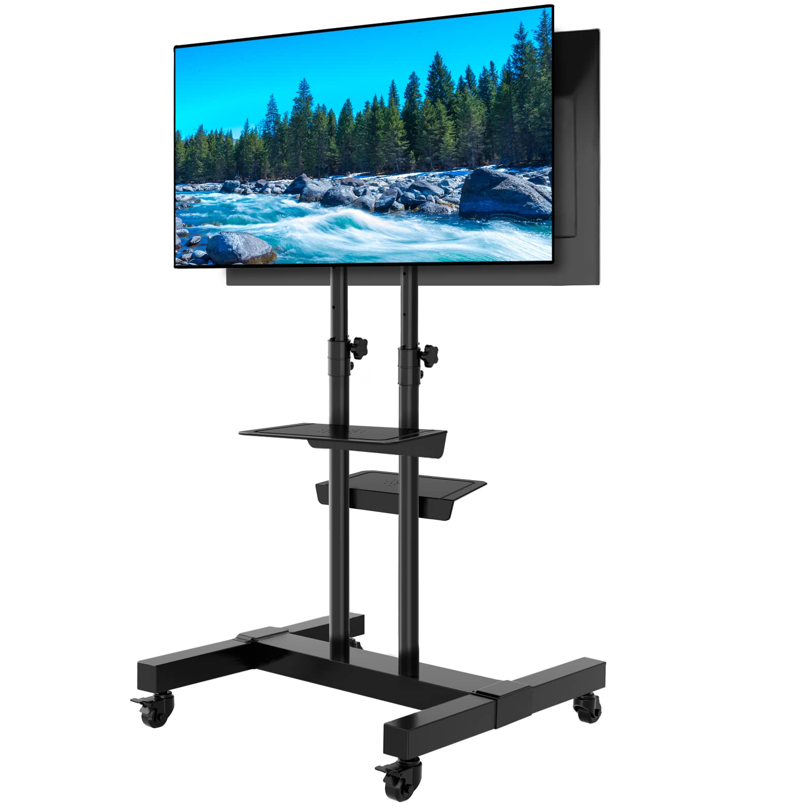 Tavr Dual Mobile Tv Stand Rolling Tv Cart Floor Stand With 2 Tv Brackets On Locking Wheel Height Adjustable Shelf For 32 70 Inch