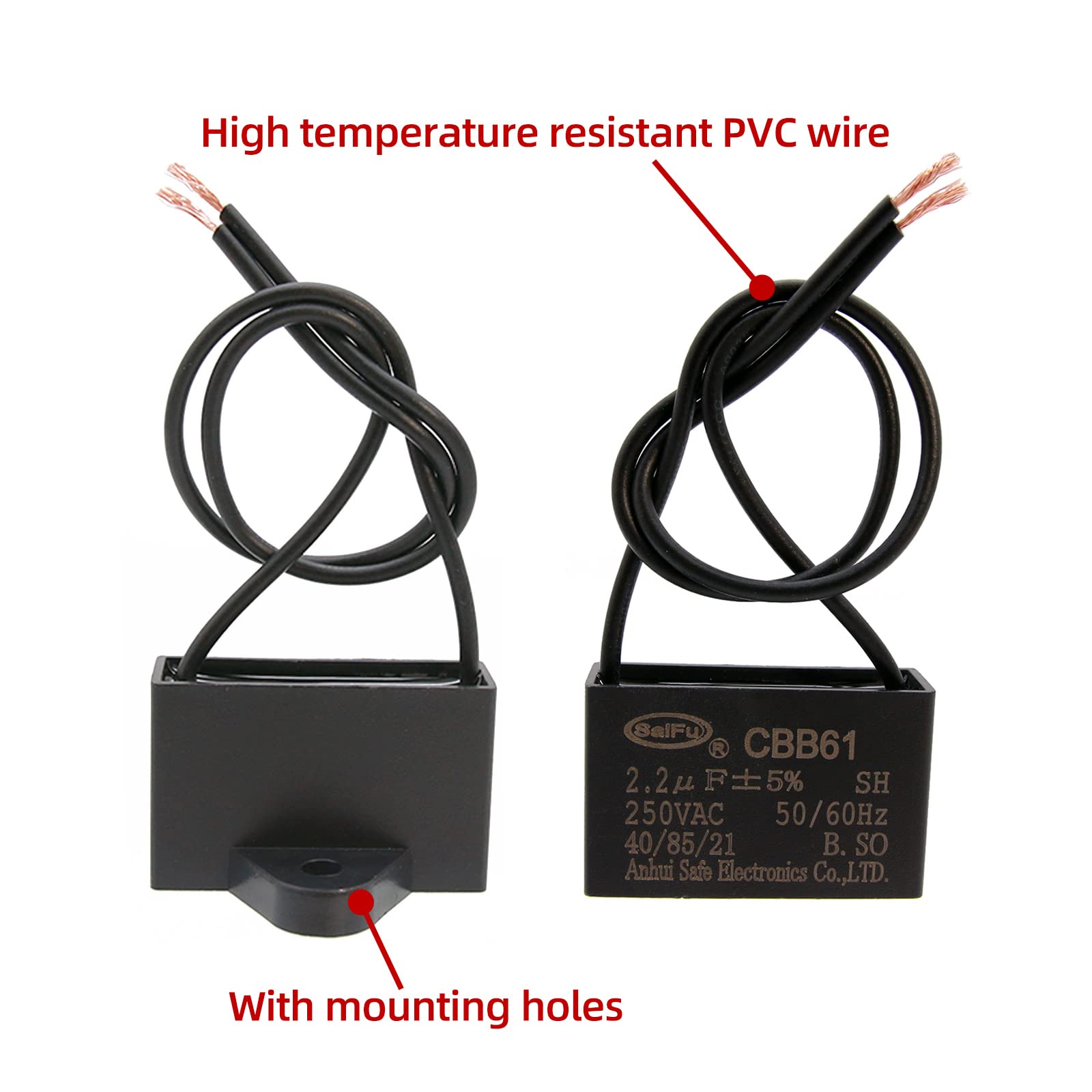 Akzytue Cbb61 Capacitor 2.2Uf 250V Ac Ceiling Fan 2 Wire 50/60Hz For Electric Fan Generator Pump Motor (2 Pack )