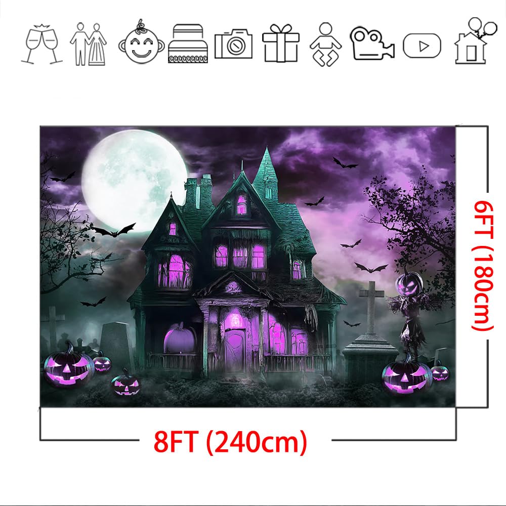Mocsicka Halloween Backdrop Haunted House Castle Night Pumpkin Terror Costume Party Halloween Kids Birthday Background For Photo