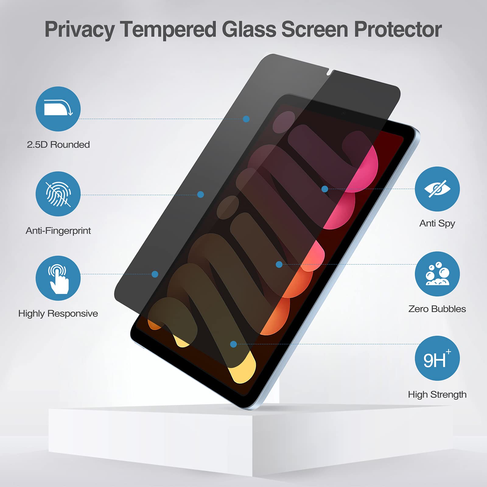 Procase Privacy Screen Protector For Ipad Mini 7Th(A17 Pro) 2024 / Mini 6Th Generation 8.3' 2021, Anti Spy Tempered Glass Film Guard For Ipad Mini 7 6 8.3 Inch  1 Pack