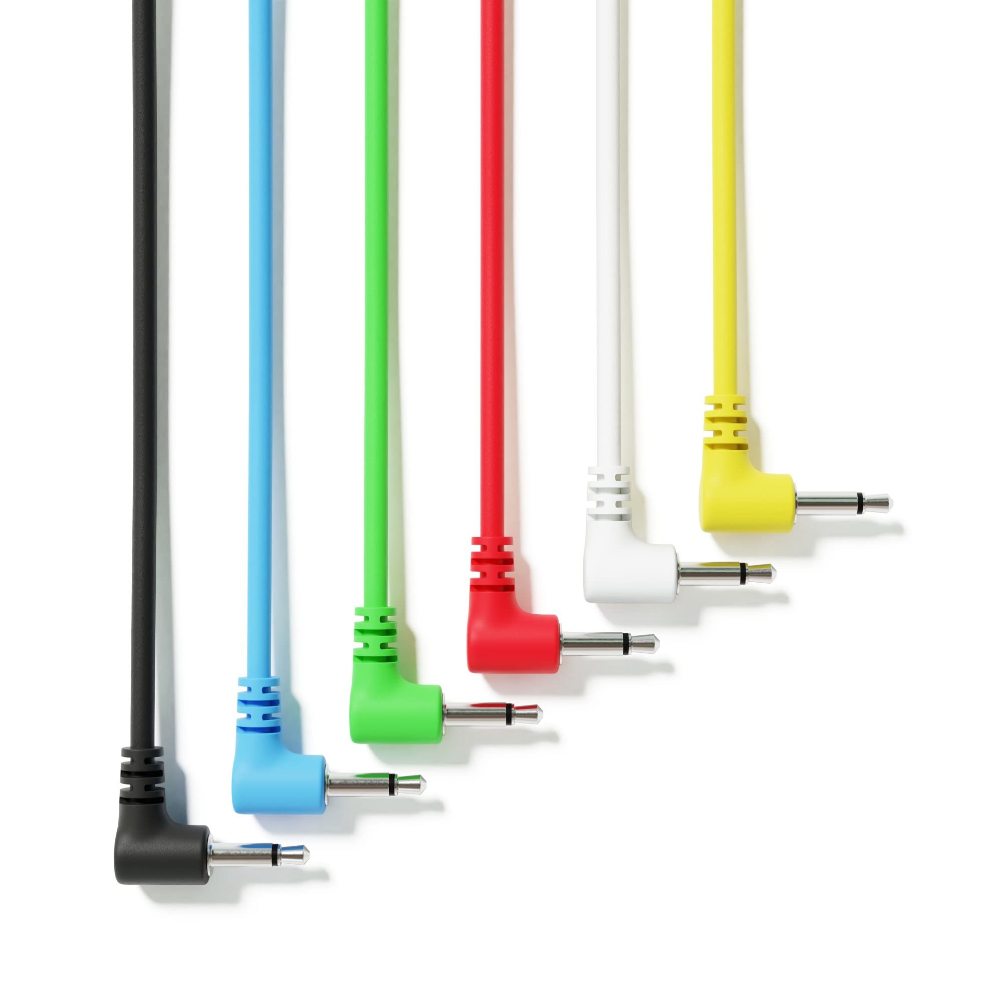 ExcelValley - Right Angle Mono Modular Patch Cables TS 3.5mm 1/8 inch Eurorack Synthesizer [6A-Pack | 10 cm - 3.94]