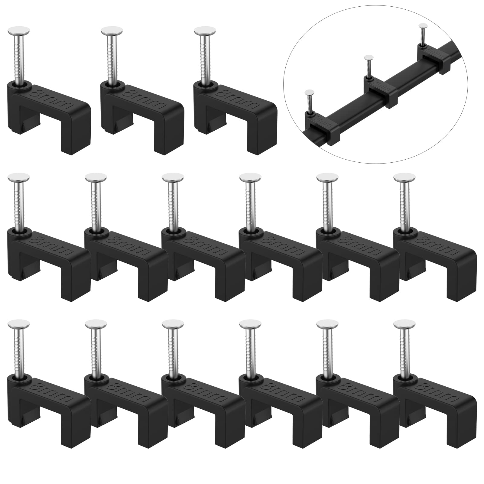 Cable Clips Black   Aopockan Tech 100 Pieces Ethernet Cable Clips With Steel Nails 8Mm Cord Holder For Cat8 Cat7 Cat6 Flat Ether