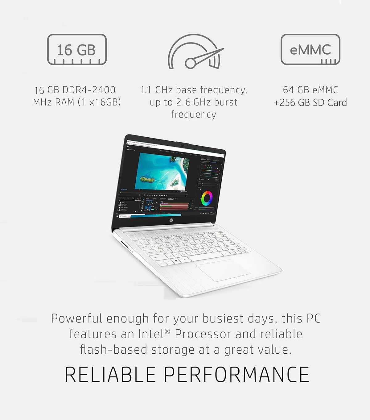Hp 14In Schools And Business Laptop, Intel Quad-Core N4120 Cpu, 16Gb Ram, 64Gb Emmc, 256Gb Micro Sd, 1-Y Office 365, Webcam, Hdm