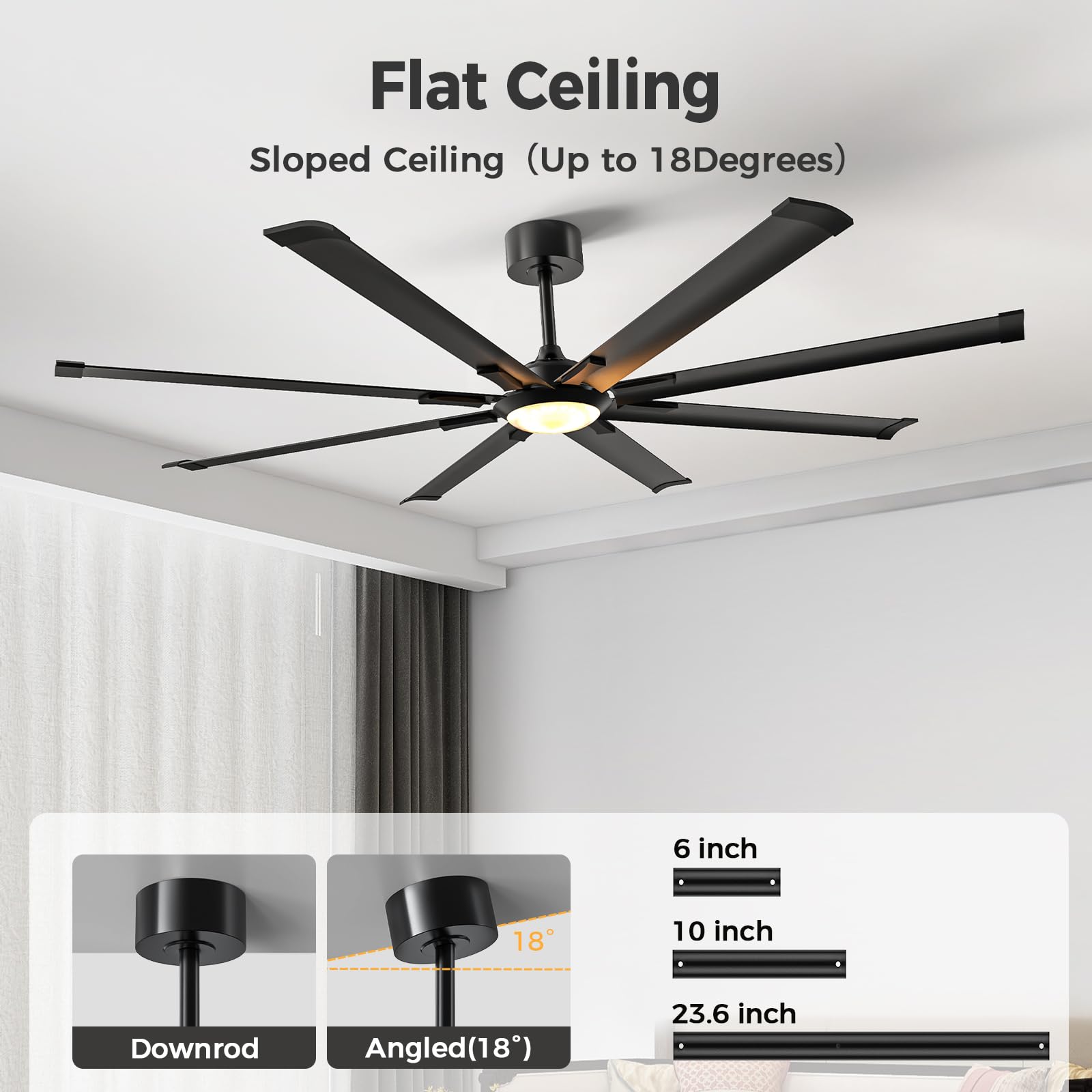 Acesal Ceiling Fans With Lights And Remote:72 Inch Indoor Outdoor Large Ceiling Fan For Living Room Patio Kitchen 8 Aluminum Bla