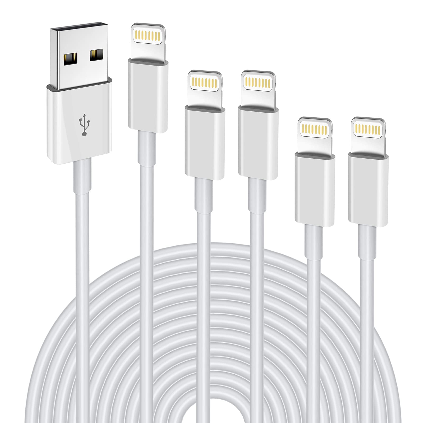 Lightning Cable 5Pack[6/6/6/6/6Ft] Apple Mfi Certified Long Iphone Charger Fast Charging High Speed Data Sync Usb Cable Compatible Iphone 13/12/12 Pro/Max/11/11Pro/Xs/Max/Xr/X/87/6Plus/Ipad Air