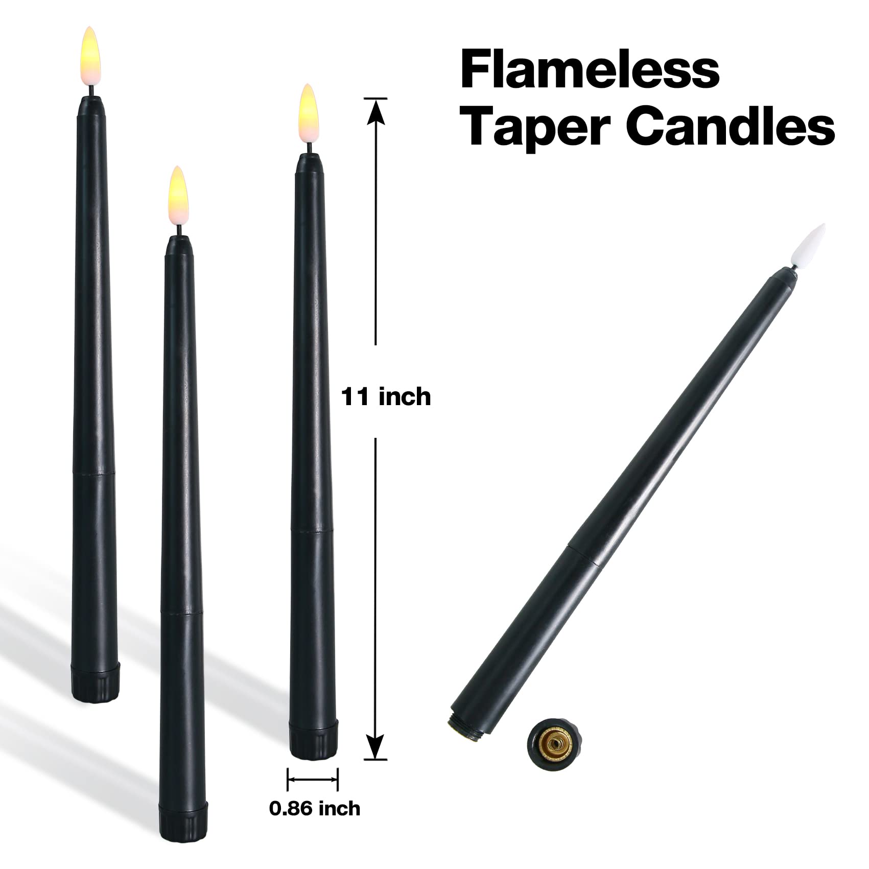 Ni Jasw Black Flameless Taper Candles With Remote, Flickering Battery Operated Led Candlesticks Set Of 4