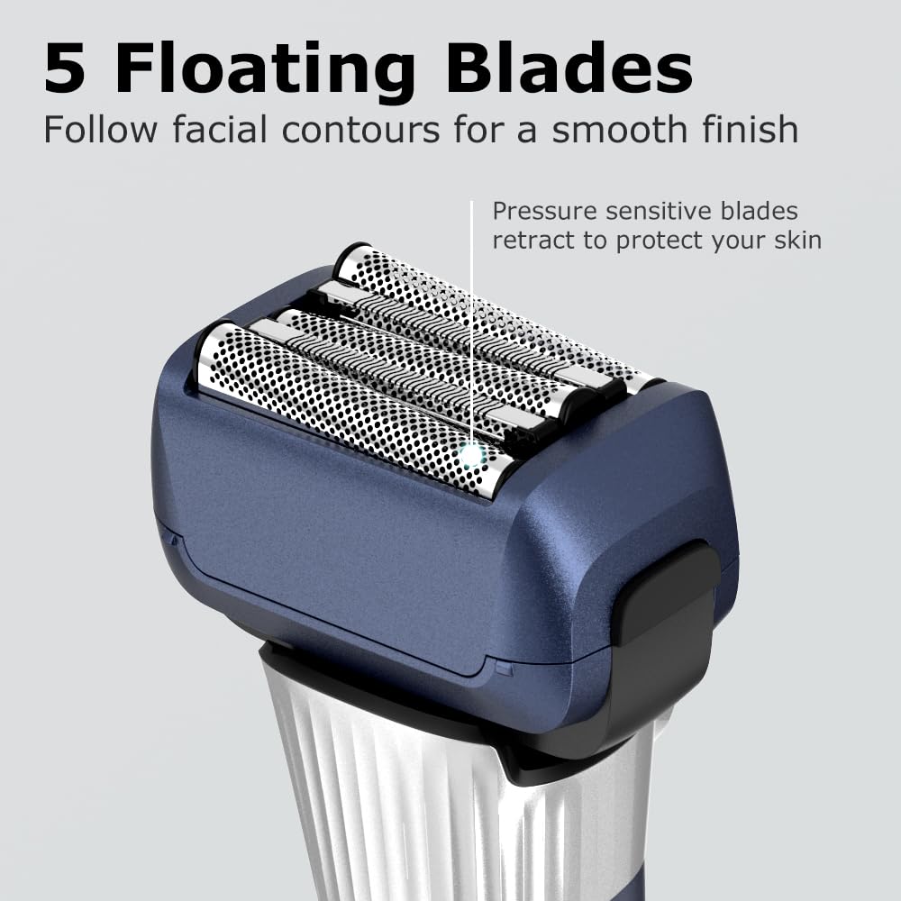 Men'S Foil Electric Shaver With 5 Blades,Electric Razor For Men, Cordless Wet Dry Shaver With Beard Trimmer Usb C Rechargeable S