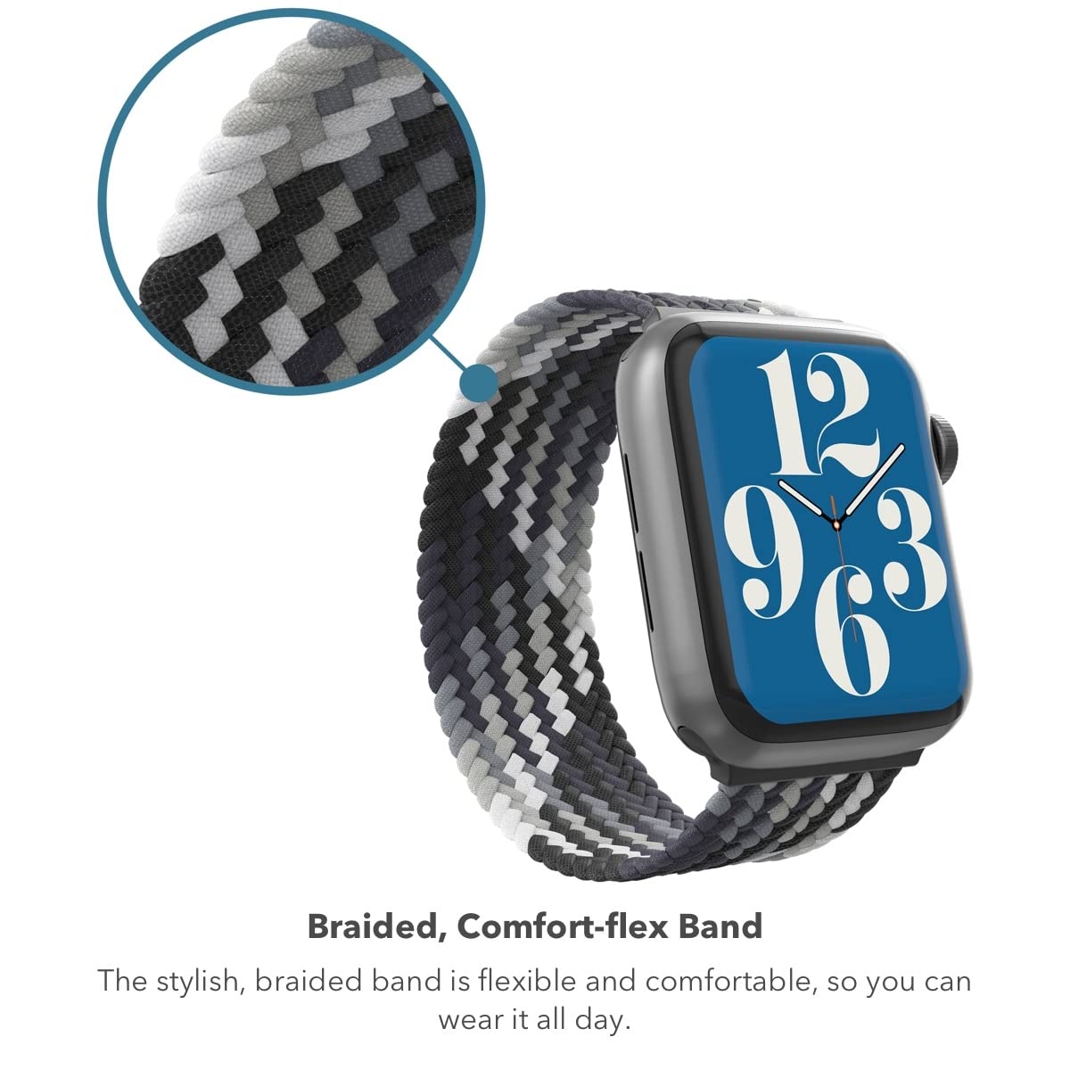Zagg Gear4 Braided Stretchy Solo Loop Band - Compatible With Apple Watch 42Mm 44Mm 45Mm, Elastic Strap Wristbands For Iwatch Ser