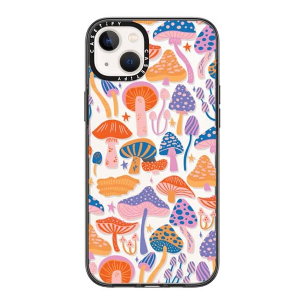 Casetify Compact Iphone 14 Plus Case [2X Military Grade Drop Tested / 4Ft Drop Protection]   Magic Mushrooms   Clear Black