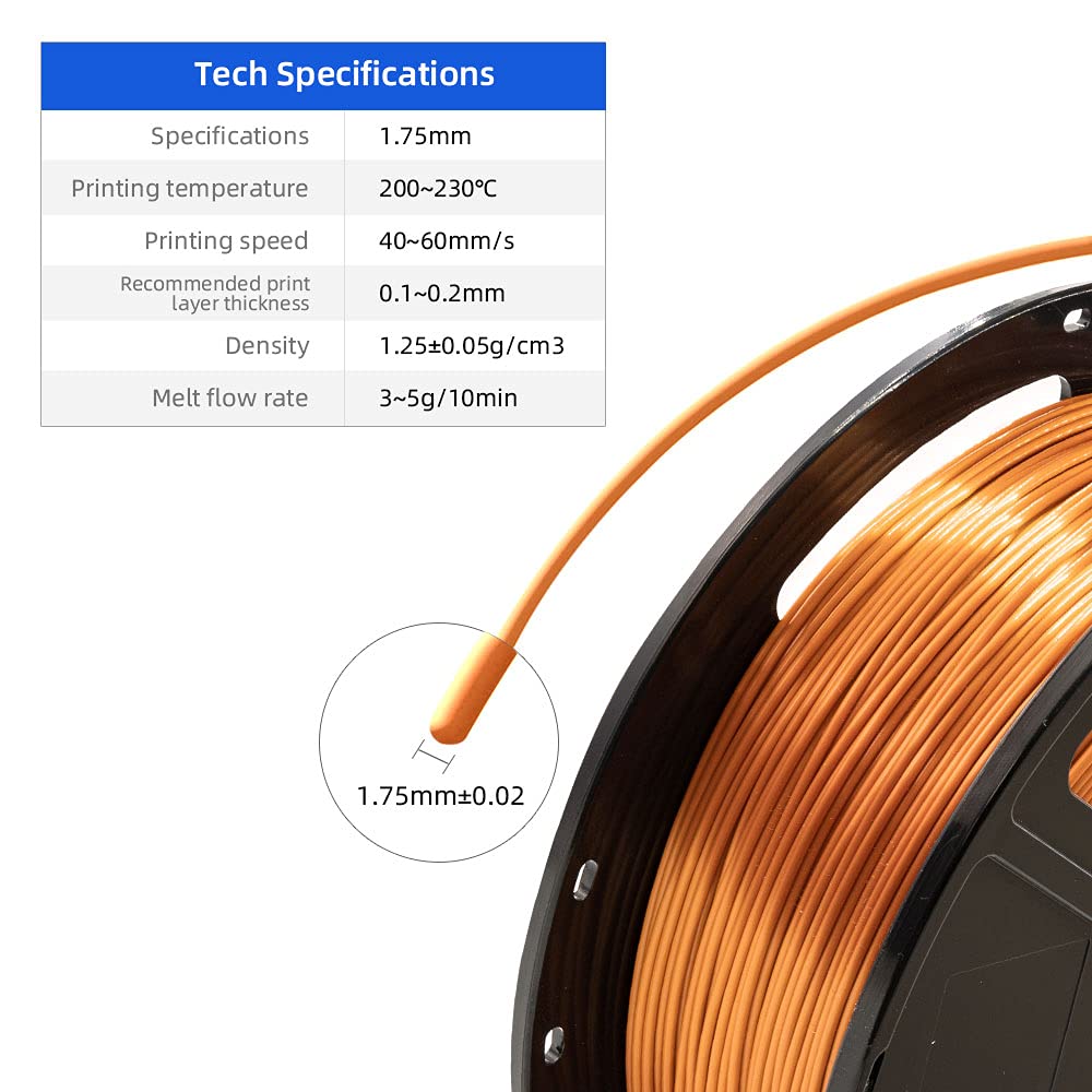 Flashforge 3D Printer Filament Silk Pla 1.75Mm 1Kg Spool-Dimensional Accuracy +/- 0.02Mm (Copper)