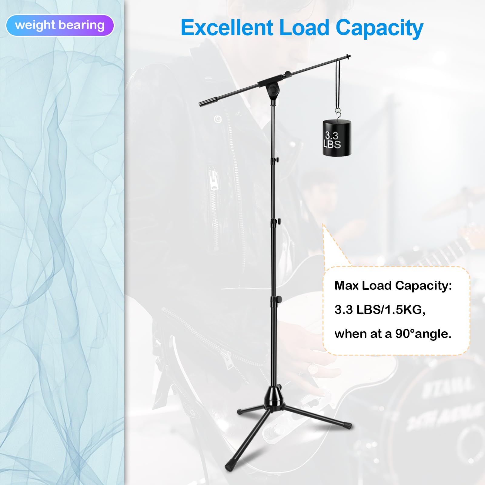 Halostand Microphone Stand - Heavy Duty Tripod Boom Arm, Aluminium Base, Black, Model HLS02 with 2 Clips & Carrying Bag
