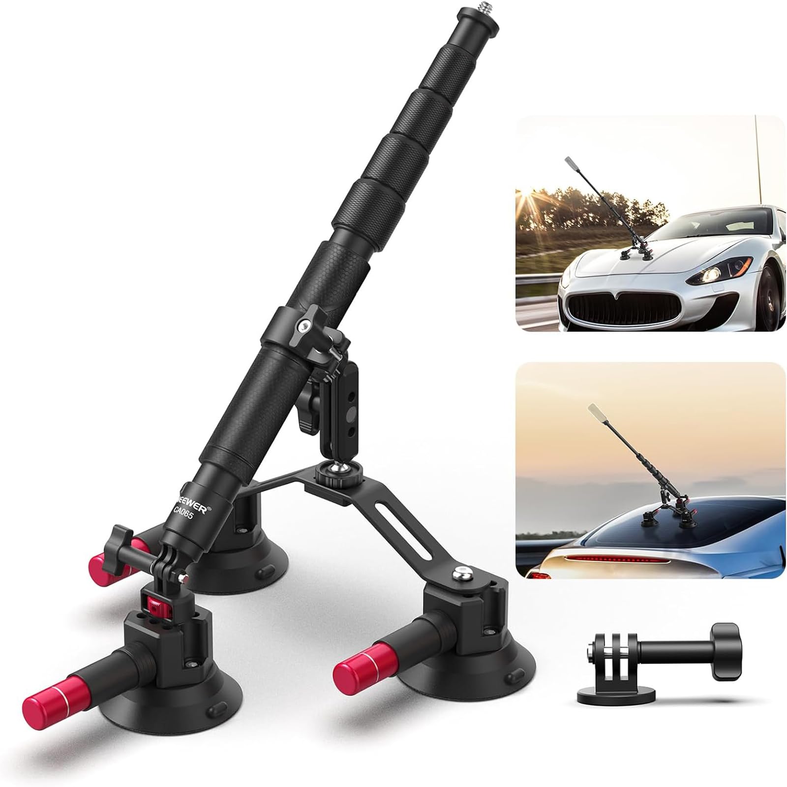 Neewer Triple Suction Cup Car Mount Kit With 2In1 Extension Pole/Selfie Stick, Quick Release Outside Windshield Magic Arm Camera