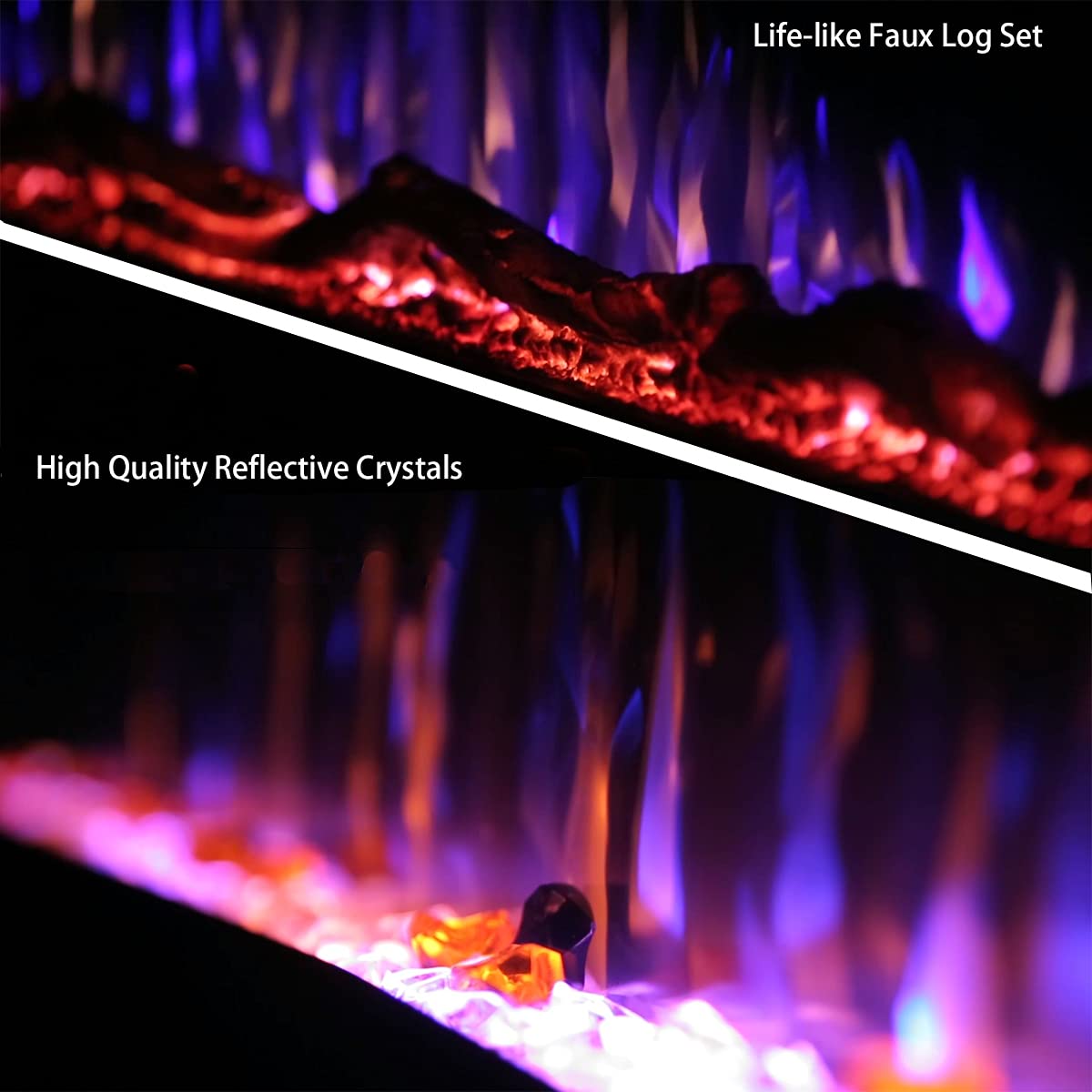 Masarflame 36 Recessed Electric Fireplace Insert, 5 Flame Settings, Log Set Or Crystal Options, Temperature Control By Touch Pan