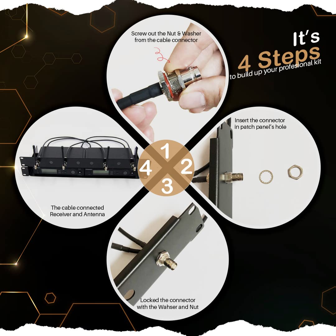 Rhymkawa Rk Antenna Extension Cable With Bnc And Bulkhead Connector For Wireless Microphone Combination System, Lenght 20 (4 Pac