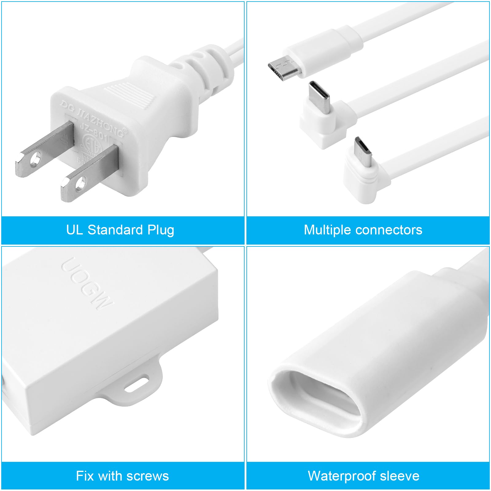 Uogw 20Ft/6M Outdoor Power Adapter Compatible With Wyze Cam V4,Wyze Cam Pan V3/V2,Wyze Og,Wyze Cam V3 And V3 Pro,Wyze Battery Cam Pro,Replace The Wyze Plug,Waterproof Power Cable For Wyze Cam