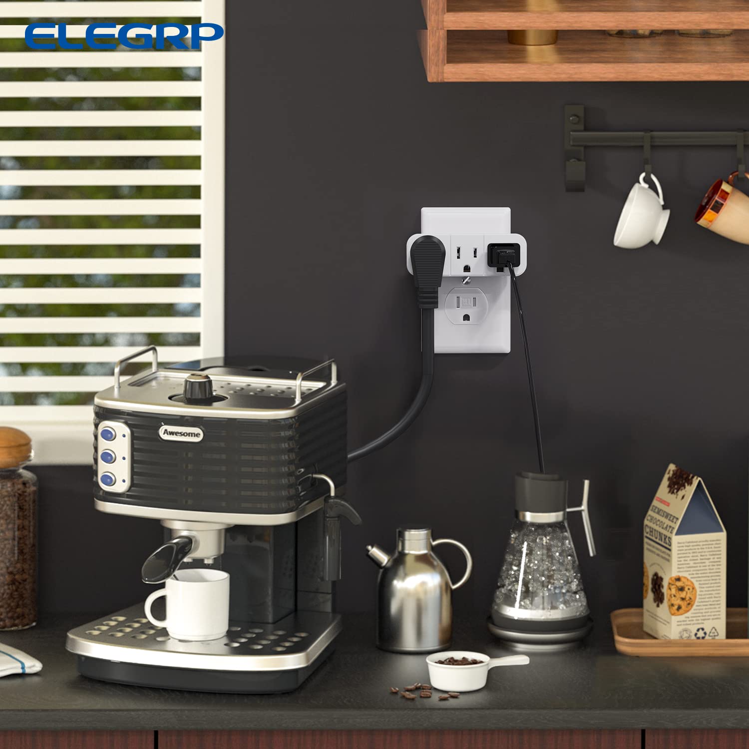 Elegrp Triple Outlet Extender, 3 Prong Grounded Wall Tab, Multiple Outlet Extender Adapter Plug With 3 Electrical Outlets For Tr