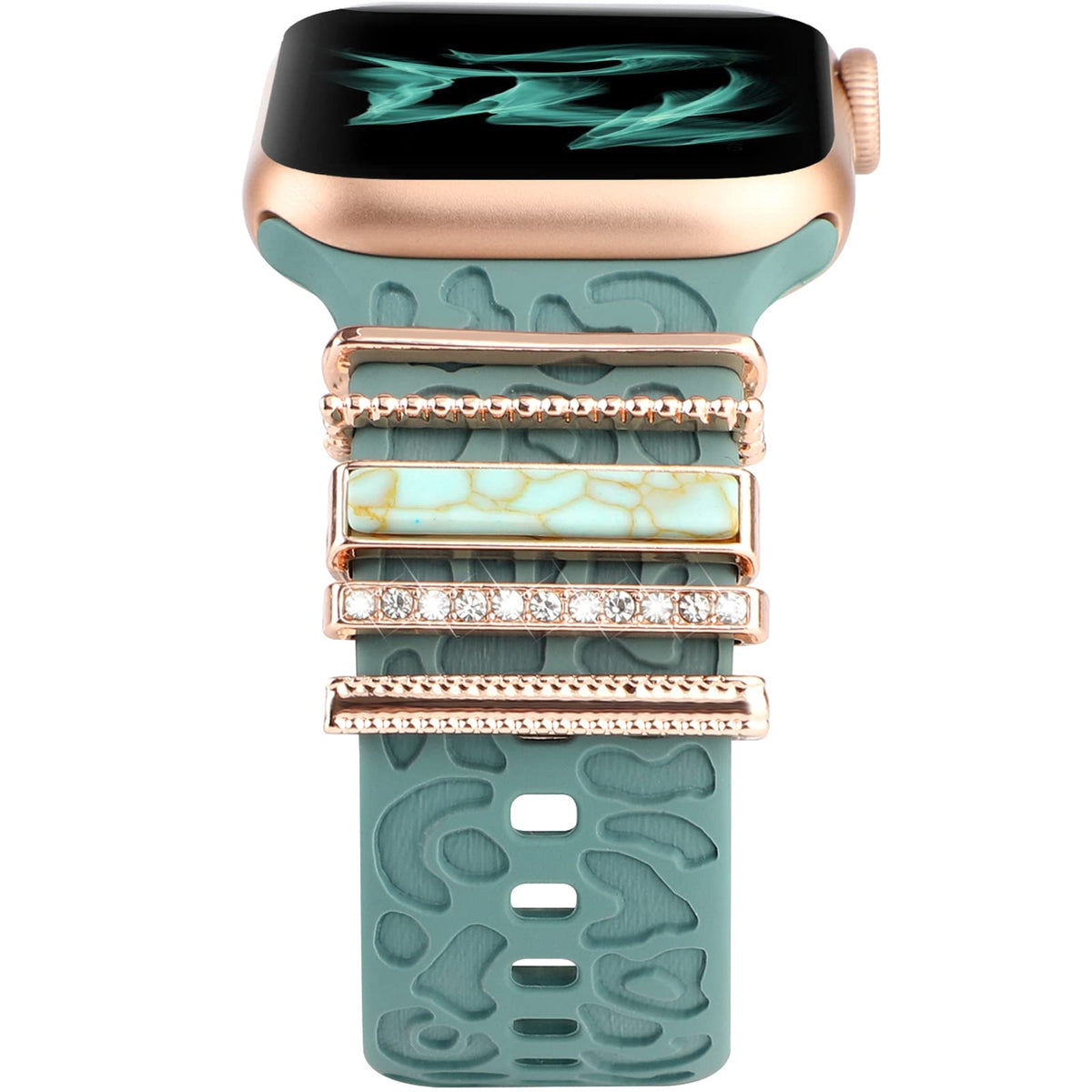 Decorative Ring Loops Compatible With Apple Watch Silicone Bands 38Mm 40Mm 41Mm 42Mm 44Mm 45Mm,Metal Turquoise Diamond Charms Accessories For Iwatch Series 8 7 6 5 4 3 2 1(No Band)