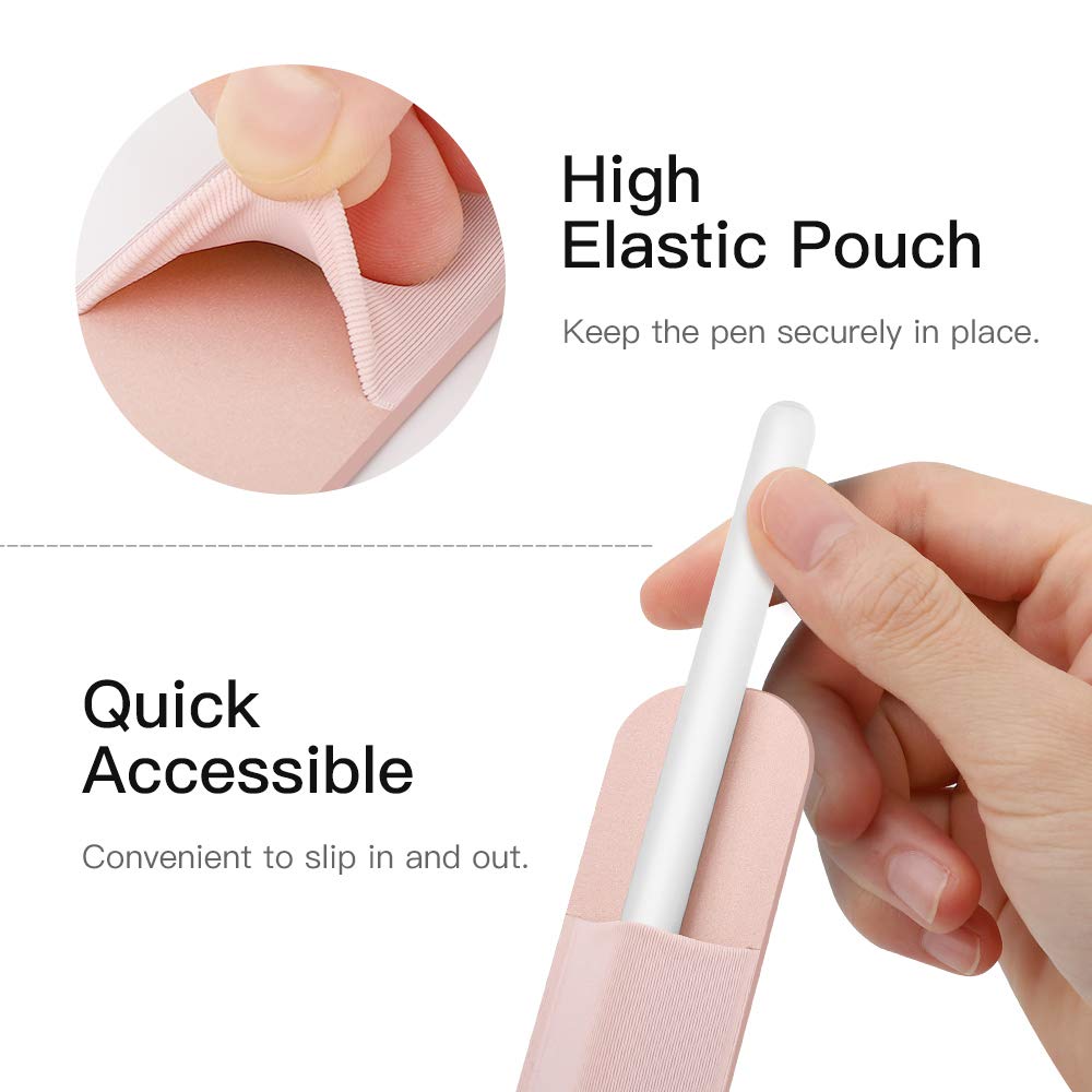 MoKo Pencil Holder Sticker Fit Apple Pencil Pro, Apple Pencil (USB C), Apple Pencil 1st/2nd Generation, Elastic Pencil Pocket Pouch Adhesive Sleeve Attached to iPad Case for Stylus Pens,Rose Gold