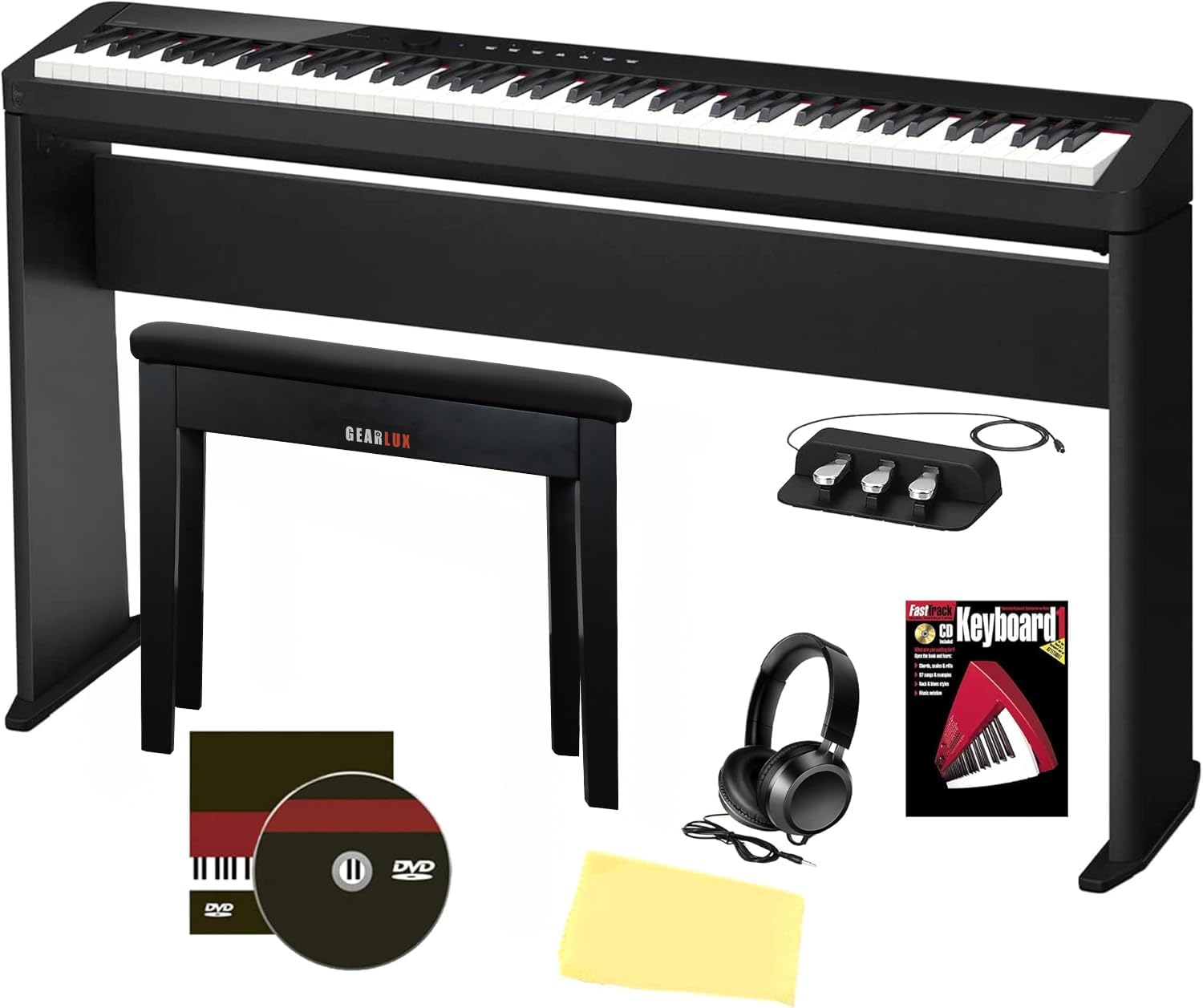 Casio Privia PX-S5000 Digital Piano - Black Bundle with CS-68 Furniture Stand, SP-34 Pedal, Bench, Headphones, Piano Book, Onlin