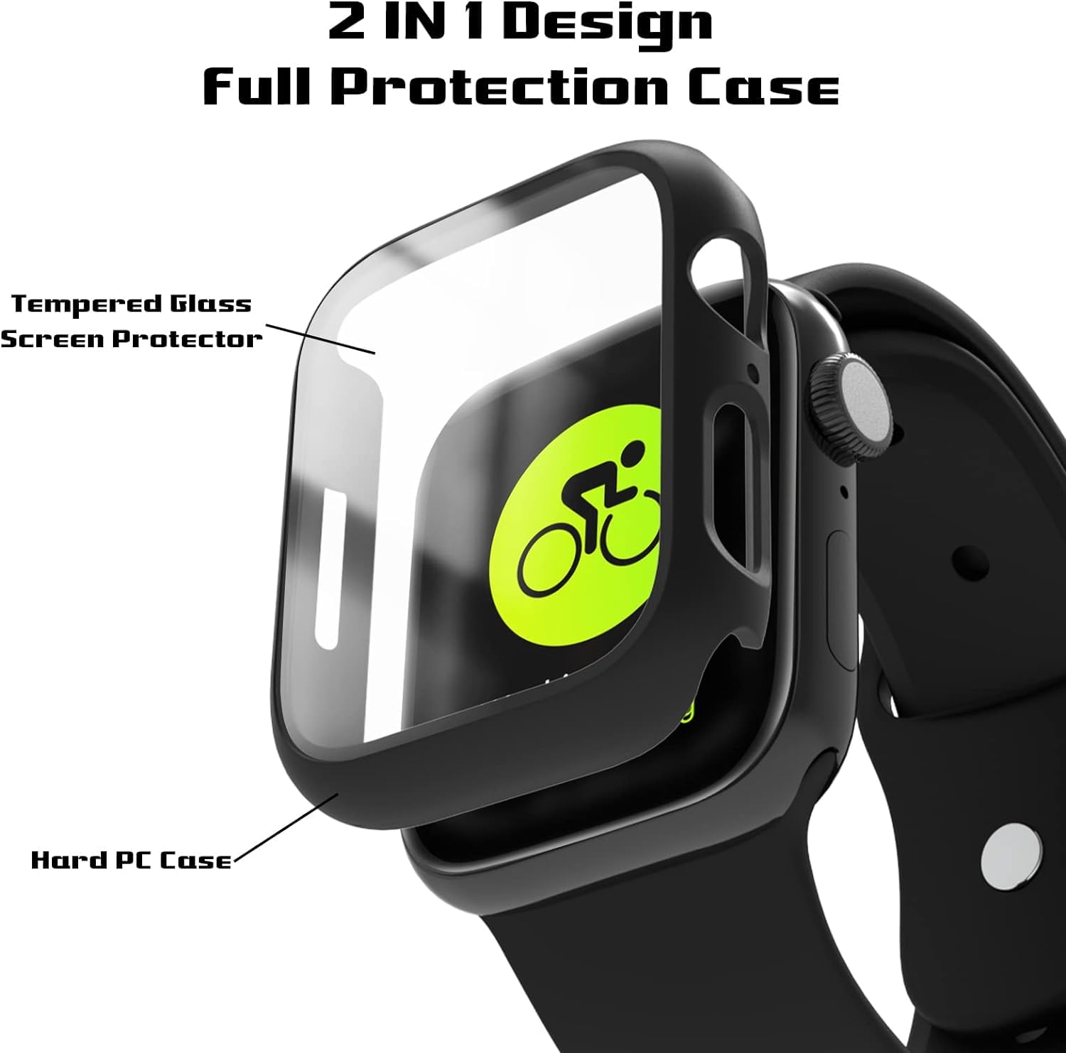 Ewuonu 2 Pack Case For Apple Watch 44Mm Se 3 Series 6/5/4/Se 2Nd Gen With Tempered Glass Screen Protector, Full Protective Cover