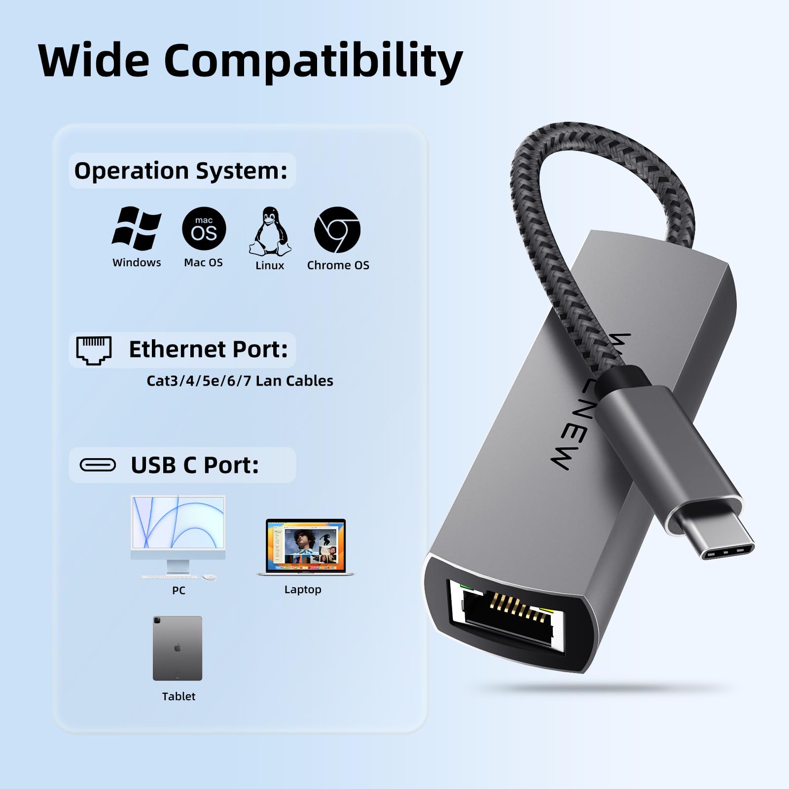 Walnew Usb C 2.5Gb Ethernet Adapter, Usbc To Rj45 Lan Connector,2.5 Gigabit Network Cable Converter Thunderbolt 3 For Nas Server