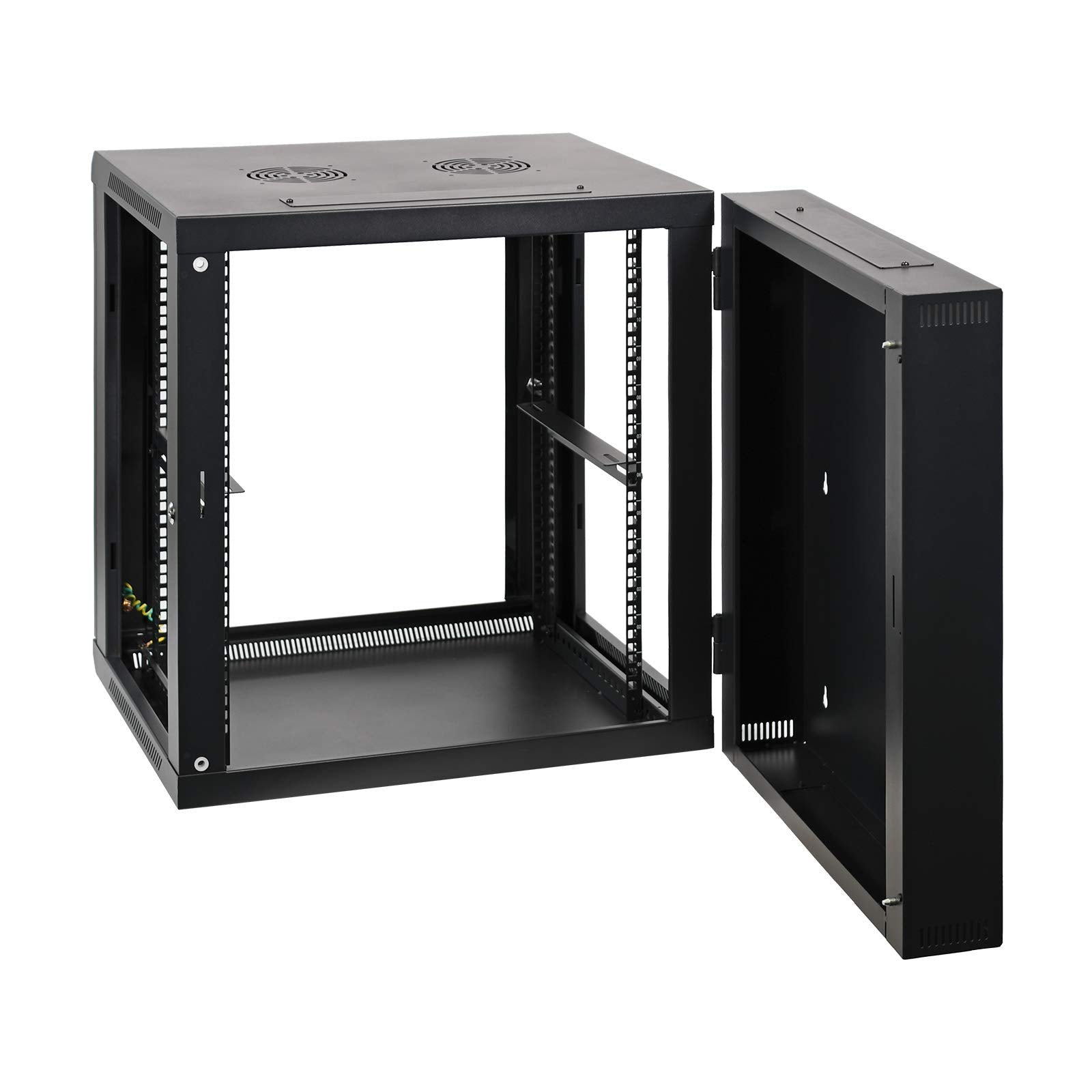 Aeons 12U Signature Double Section Wall Mount 19 Inch Networking It Cabinet Enclosure Hinged Swing Out 24 Inch Depth Glass Door (Fully Assembled)