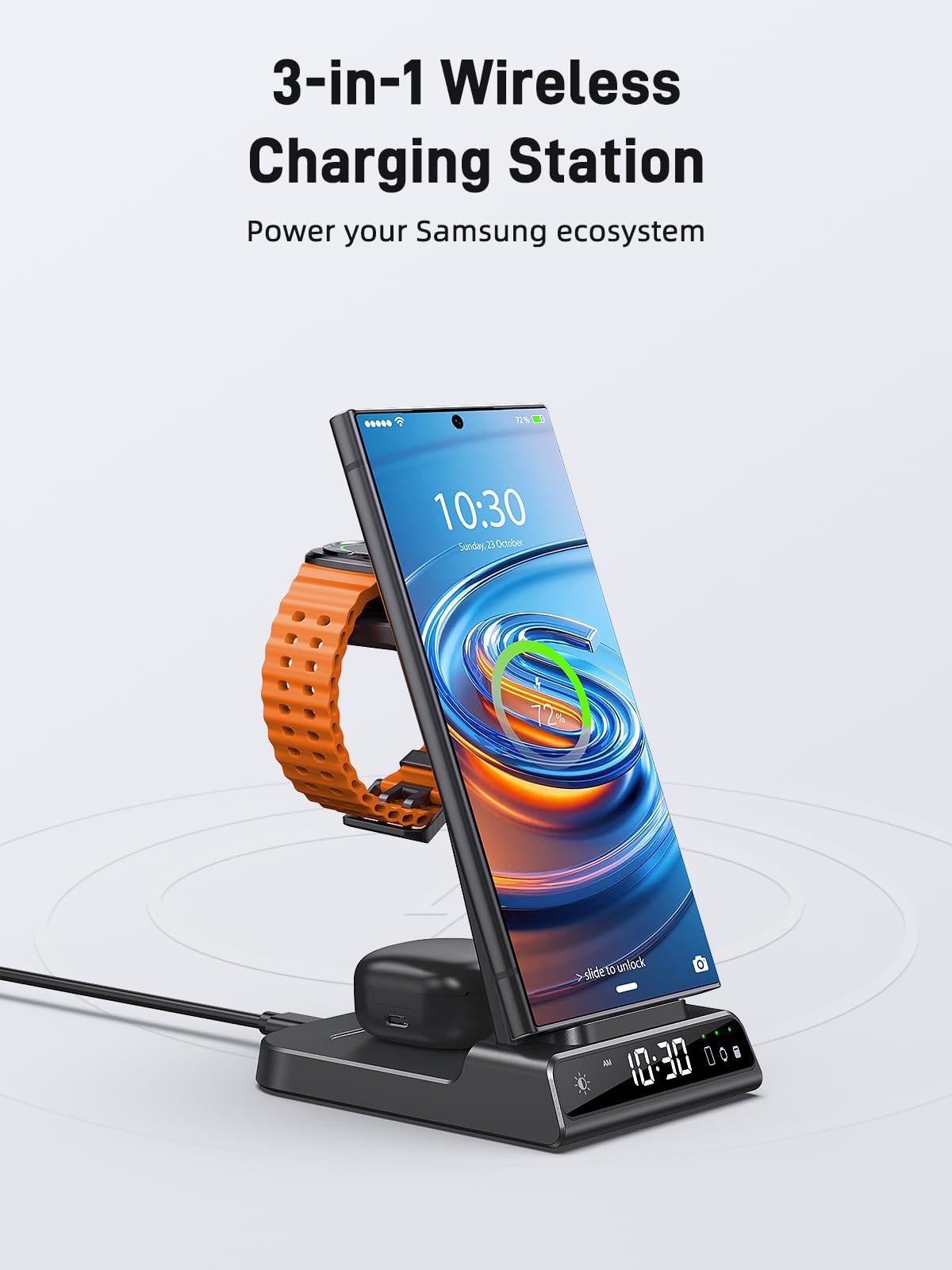Wireless Charger For Samsung Charging Station, 3 In 1 Android Phone Wireless Charger For Samsung Galaxy S24 Ultra/S23 Ultra/Z Flip 5/Fold 5/Bud, Charger For Galaxy Watch 6/5/4(Only For Samsung Watch)
